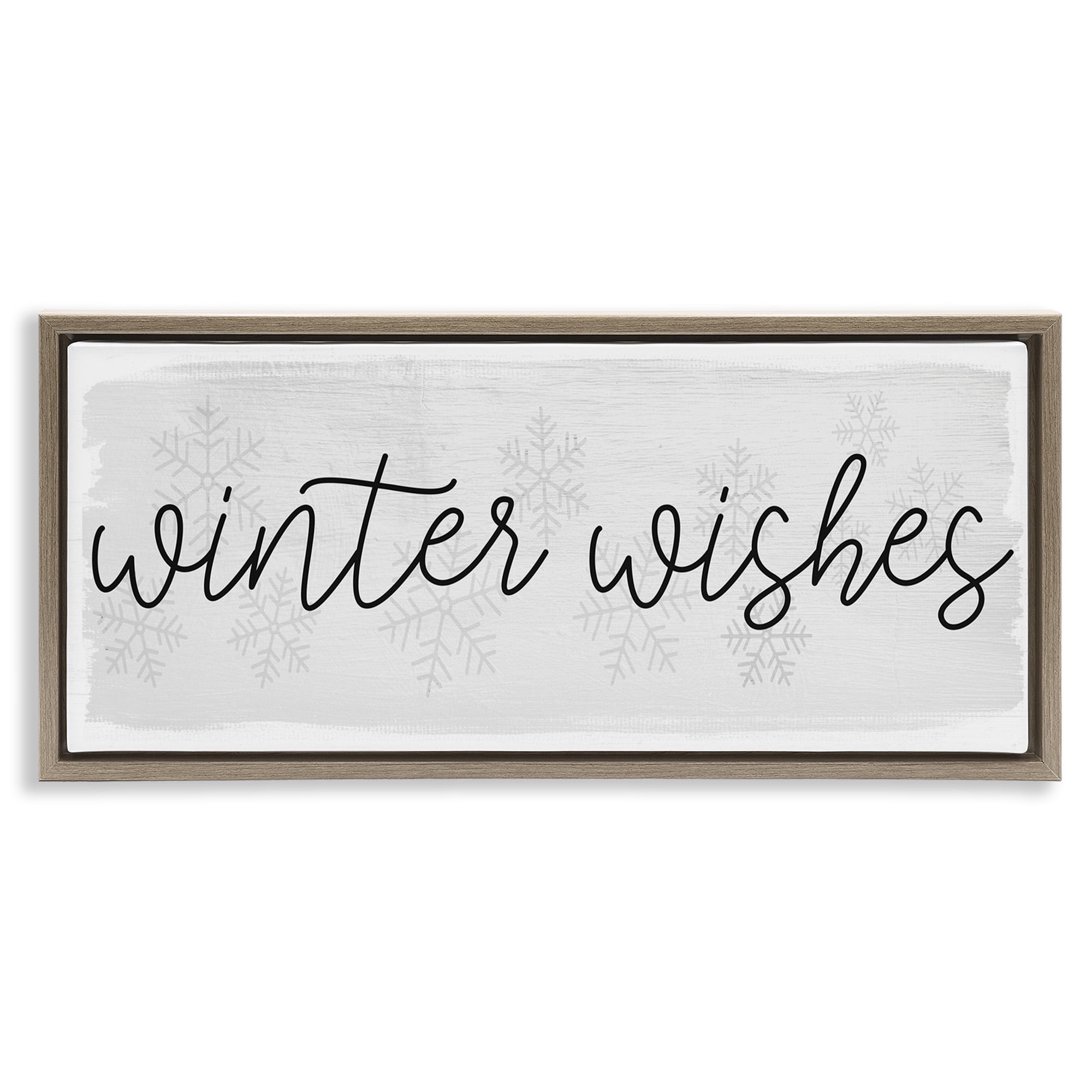 Stupell Industries Winter Wishes Sentiment Inspirational Painting Brown Floater Framed Canvas Art Print Wall Art, 25 x 11