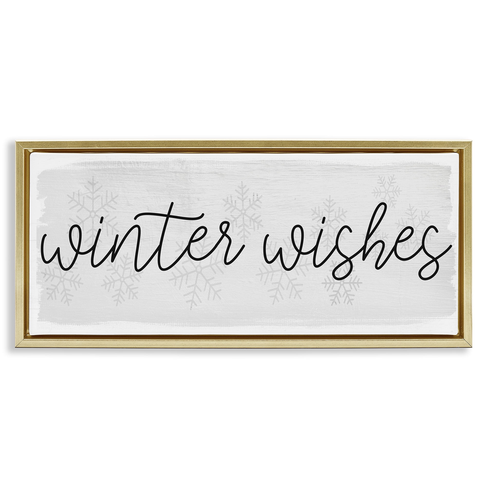 Stupell Industries Winter Wishes Sentiment Inspirational Painting Gold Floater Framed Canvas Art Print Wall Art, 25 x 11