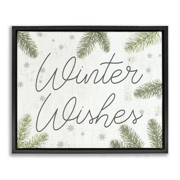 Stupell Industries Winter Wishes with Sprigs Holiday Painting Black Floater Framed Canvas Art Prints Wall Art, 21 x 17