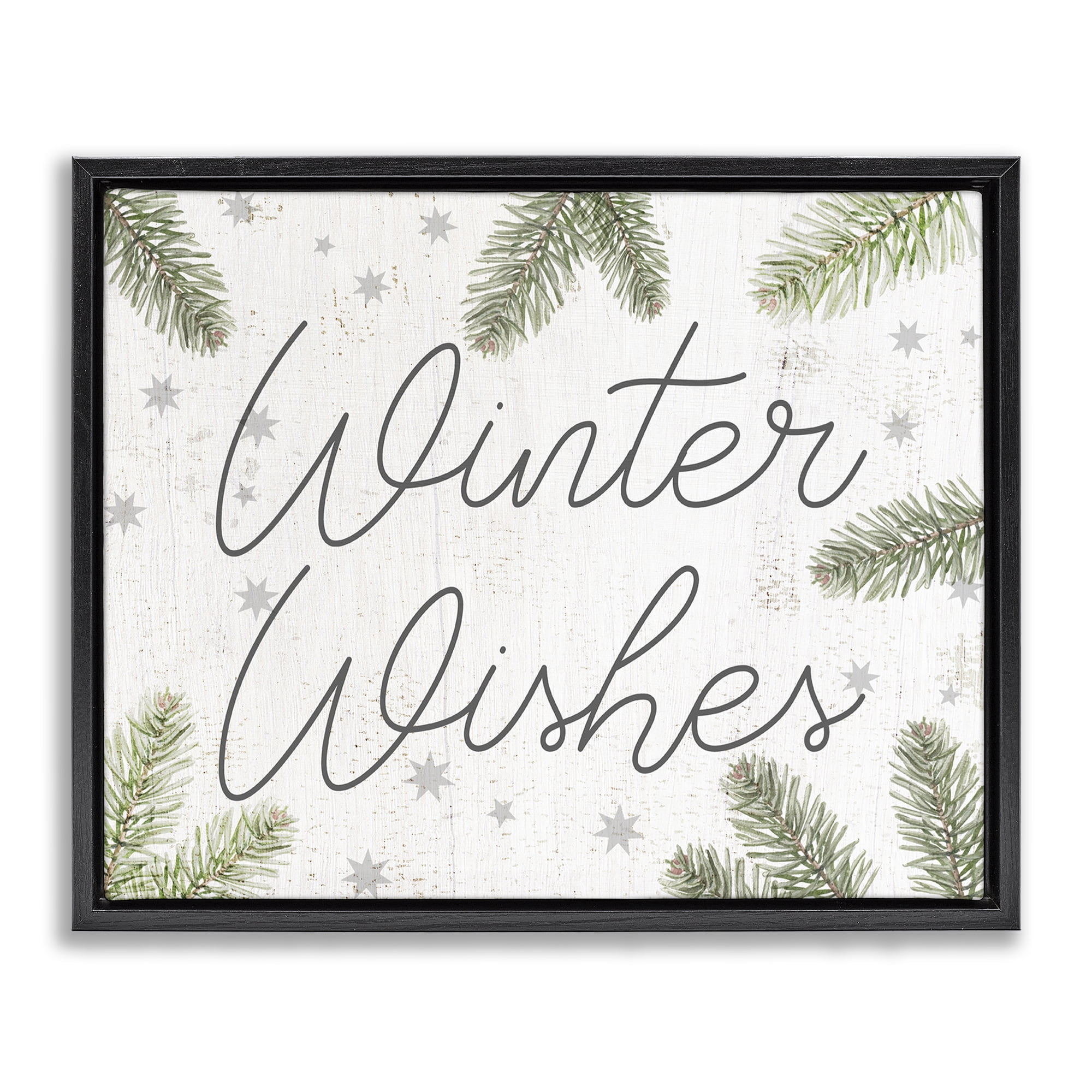 Stupell Industries Winter Wishes with Sprigs Holiday Painting Black Floater Framed Canvas Art Prints Wall Art, 31 x 25