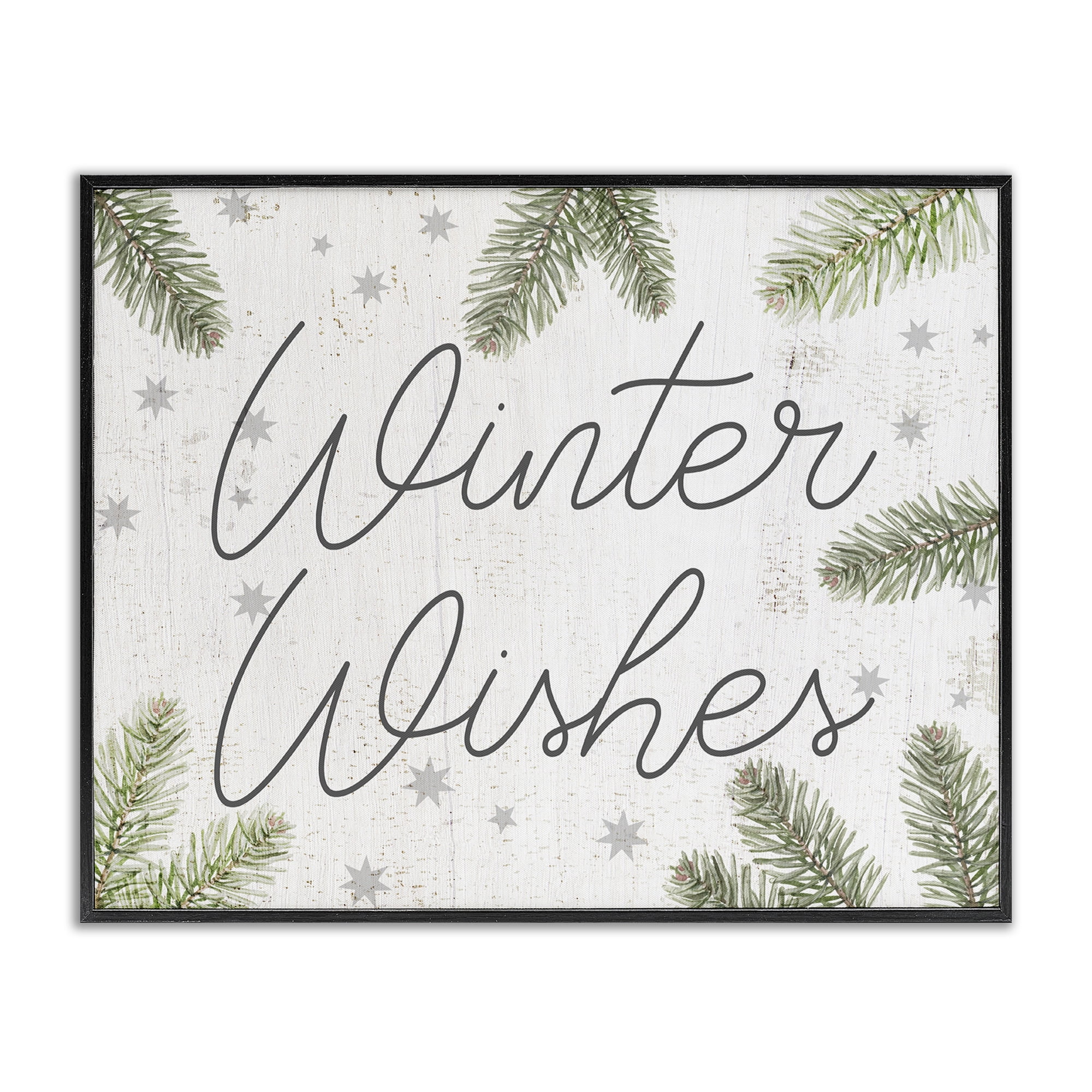 Stupell Industries Winter Wishes with Sprigs Holiday Painting Black Framed Art Prints Wall Art, 14 x 11