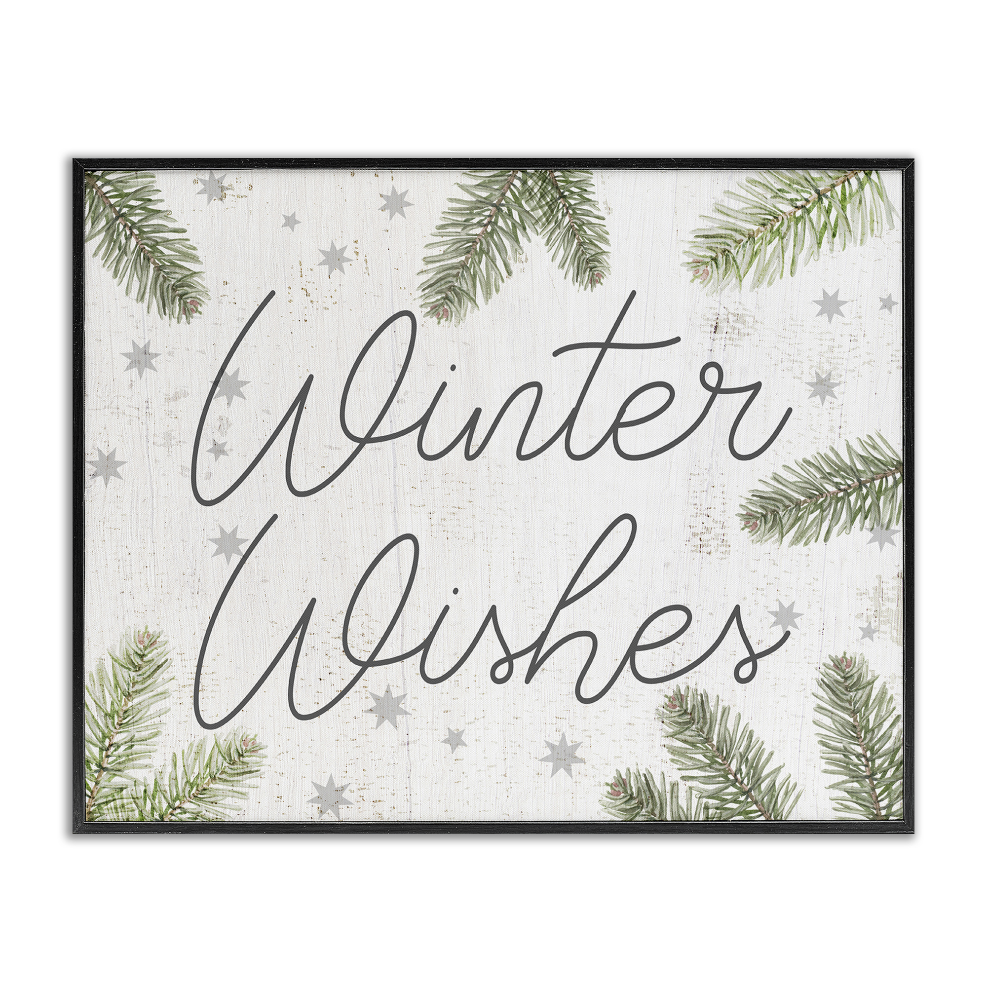 Stupell Industries Winter Wishes with Sprigs Holiday Painting Black Framed Art Prints Wall Art, 20 x 16