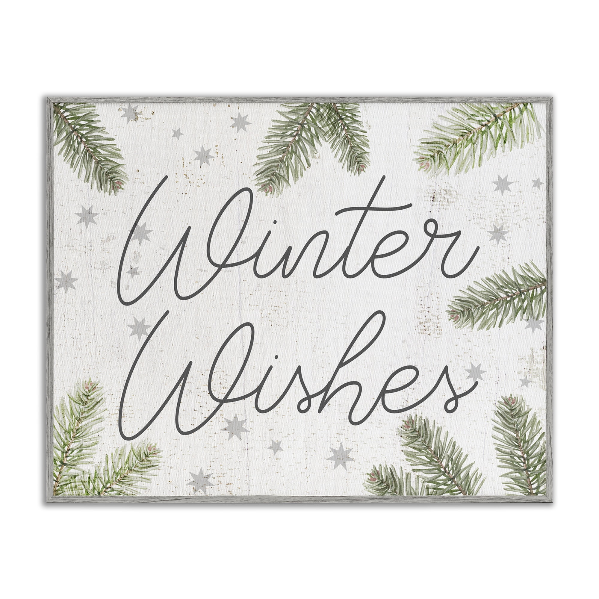 Stupell Industries Winter Wishes with Sprigs Holiday Painting Gray Framed Art Prints Wall Art, 30 x 24