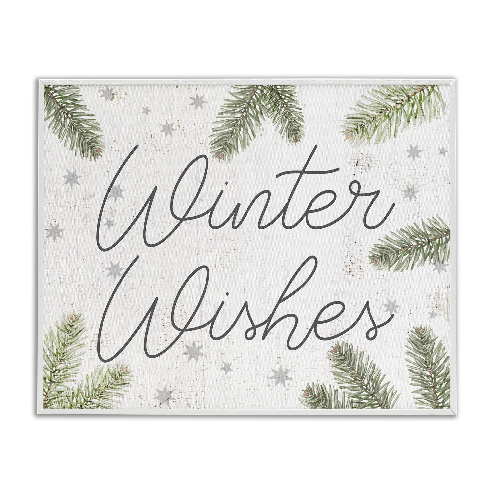 Stupell Industries Winter Wishes with Sprigs Holiday Painting White Framed Art Prints Wall Art, 30 x 24