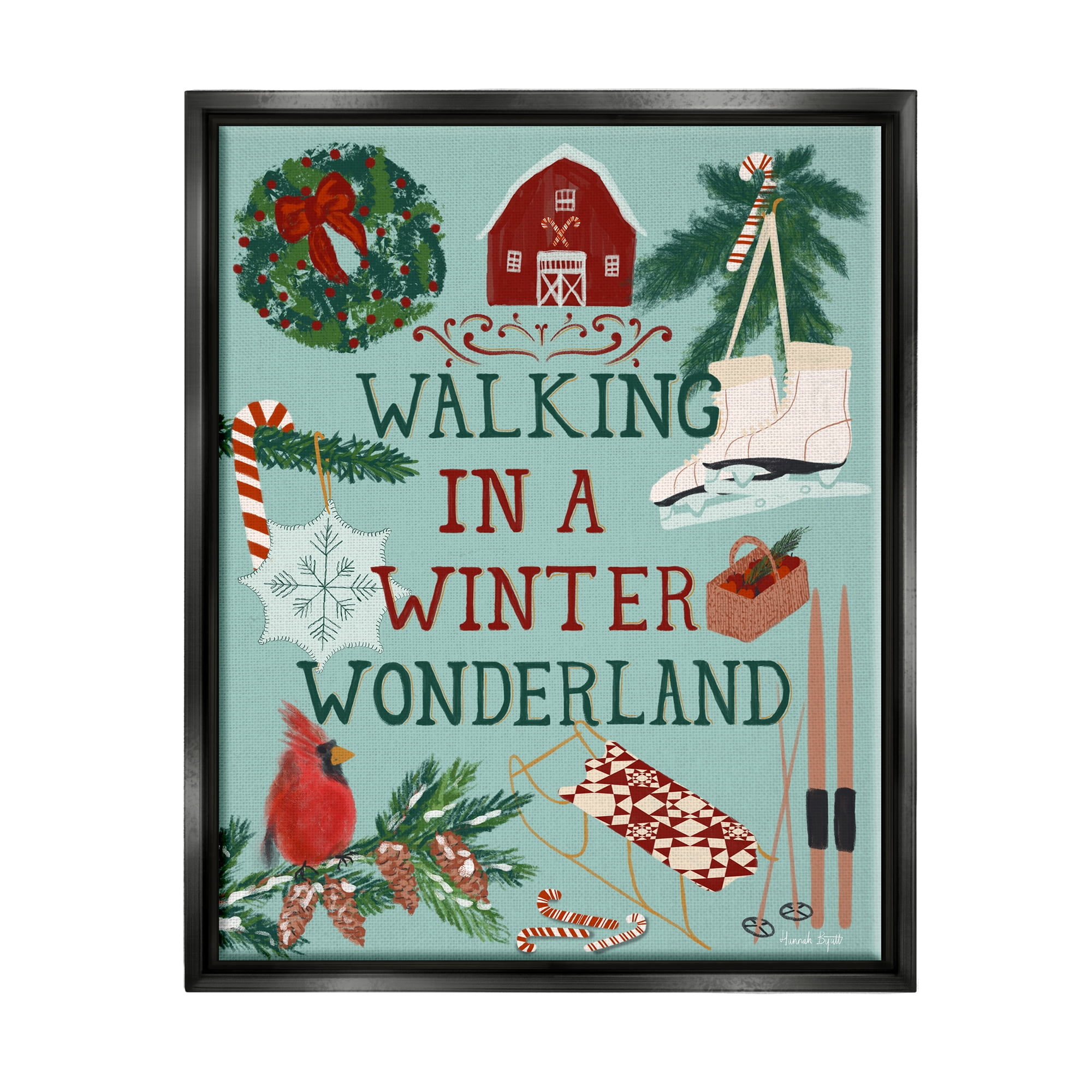 Stupell Industries Winter Wonderland Phrase Holiday Painting Black Floater Framed Art Print Wall Art, 25 x 31