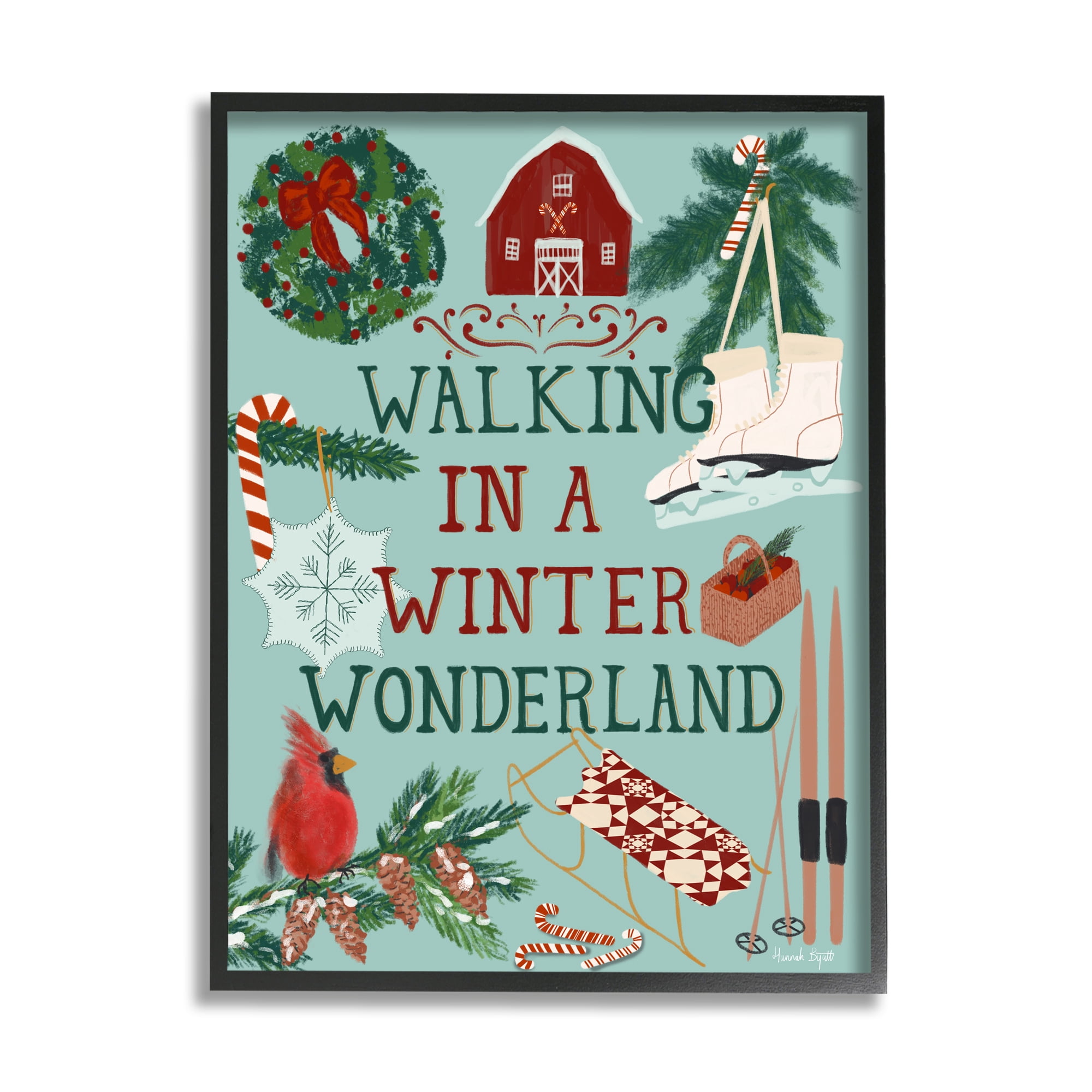 Stupell Industries Winter Wonderland Phrase Holiday Painting Black Framed Art Print Wall Art, 16 x 20