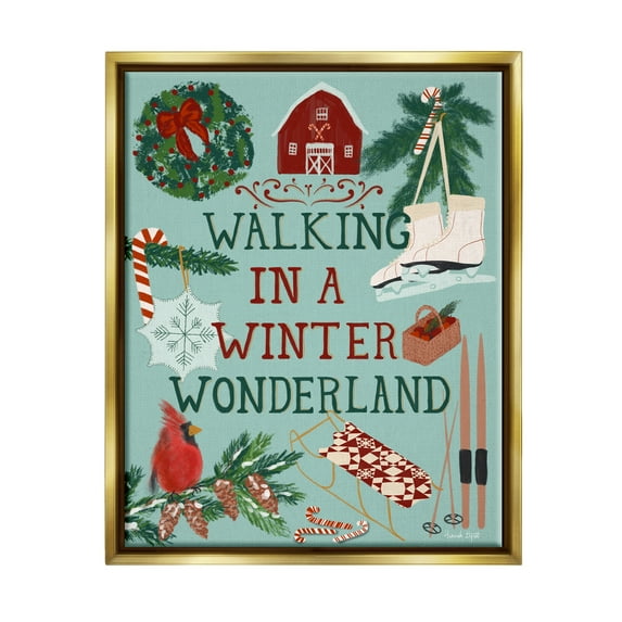 Stupell Industries Winter Wonderland Phrase Holiday Painting Gold Floater Framed Art Print Wall Art, 17 x 21