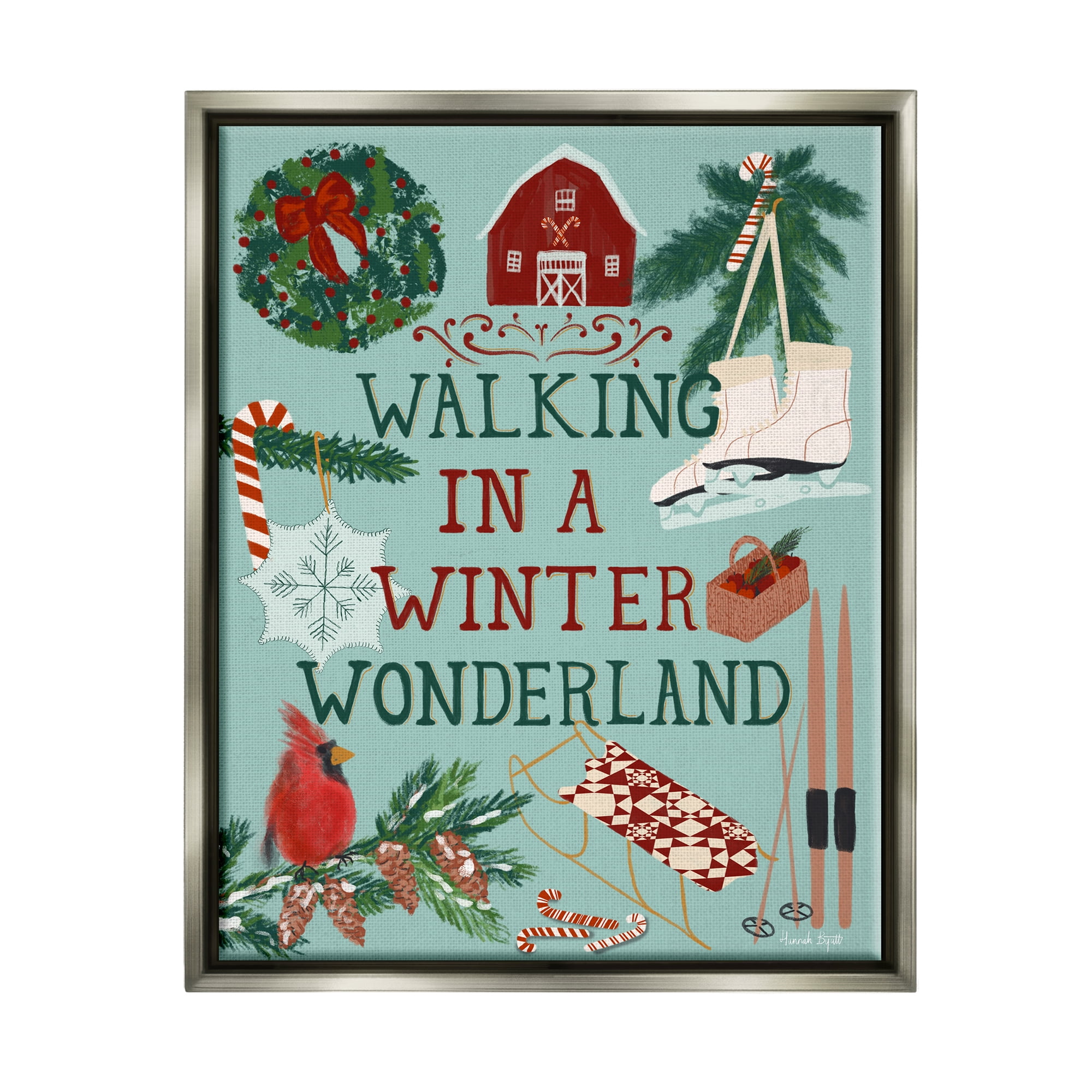 Stupell Industries Winter Wonderland Phrase Holiday Painting Gray Floater Framed Art Print Wall Art, 25 x 31