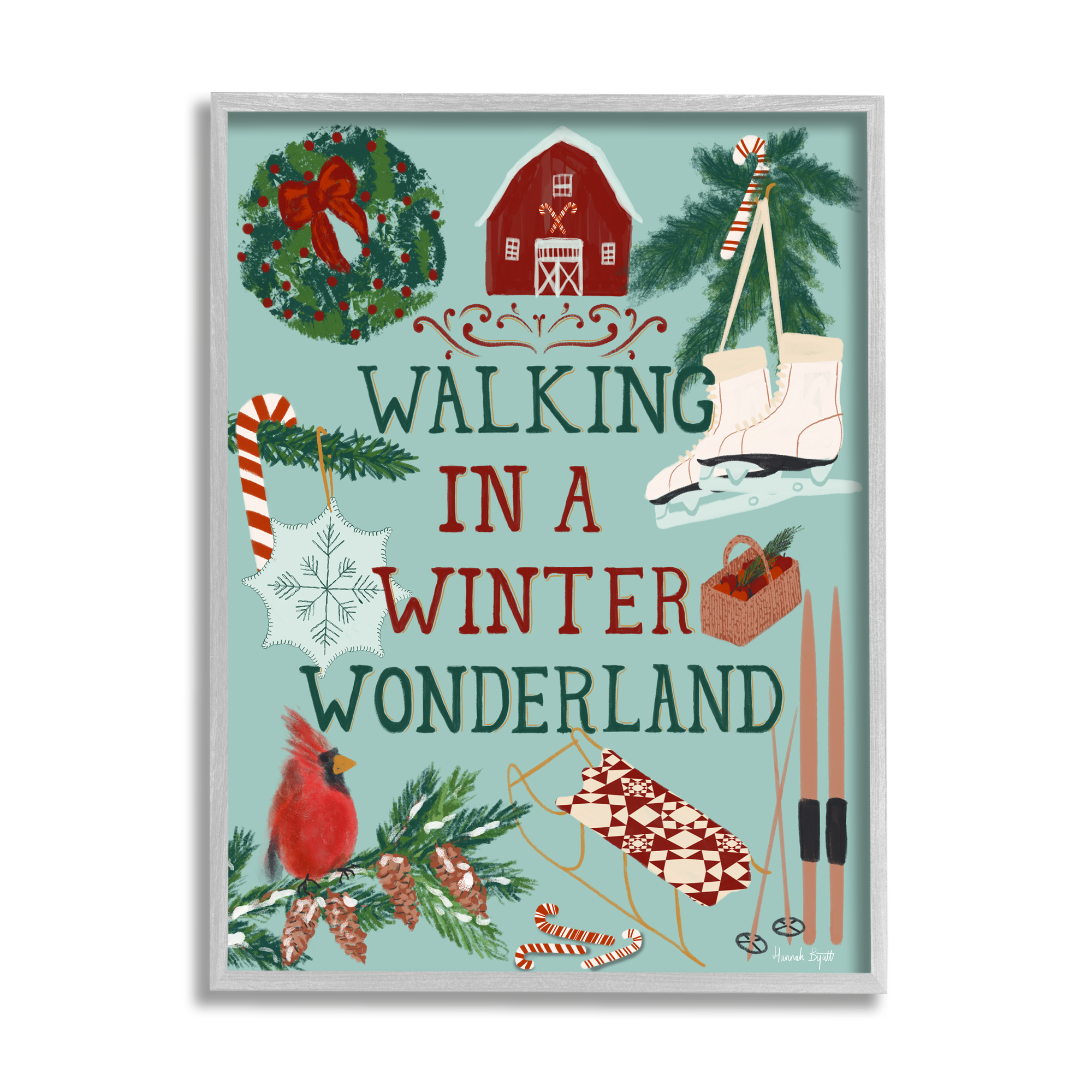 Stupell Industries Winter Wonderland Phrase Holiday Painting Gray Framed Art Print Wall Art, 11 x 14