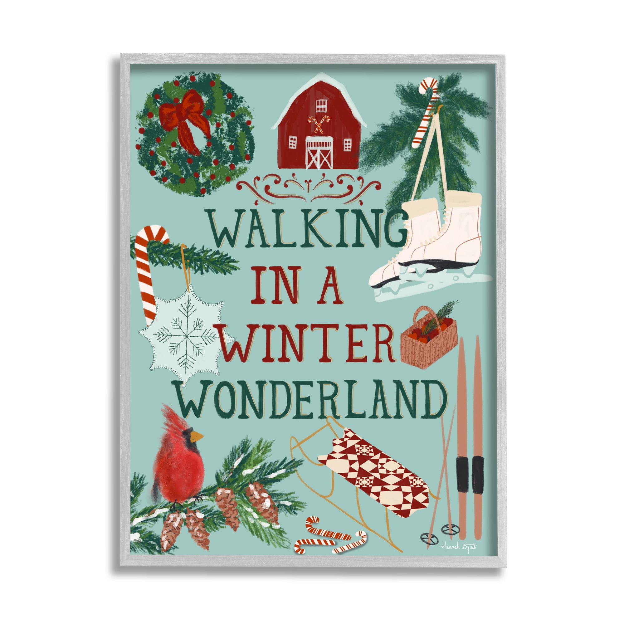 Stupell Industries Winter Wonderland Phrase Holiday Painting Gray Framed Art Print Wall Art, 16 x 20