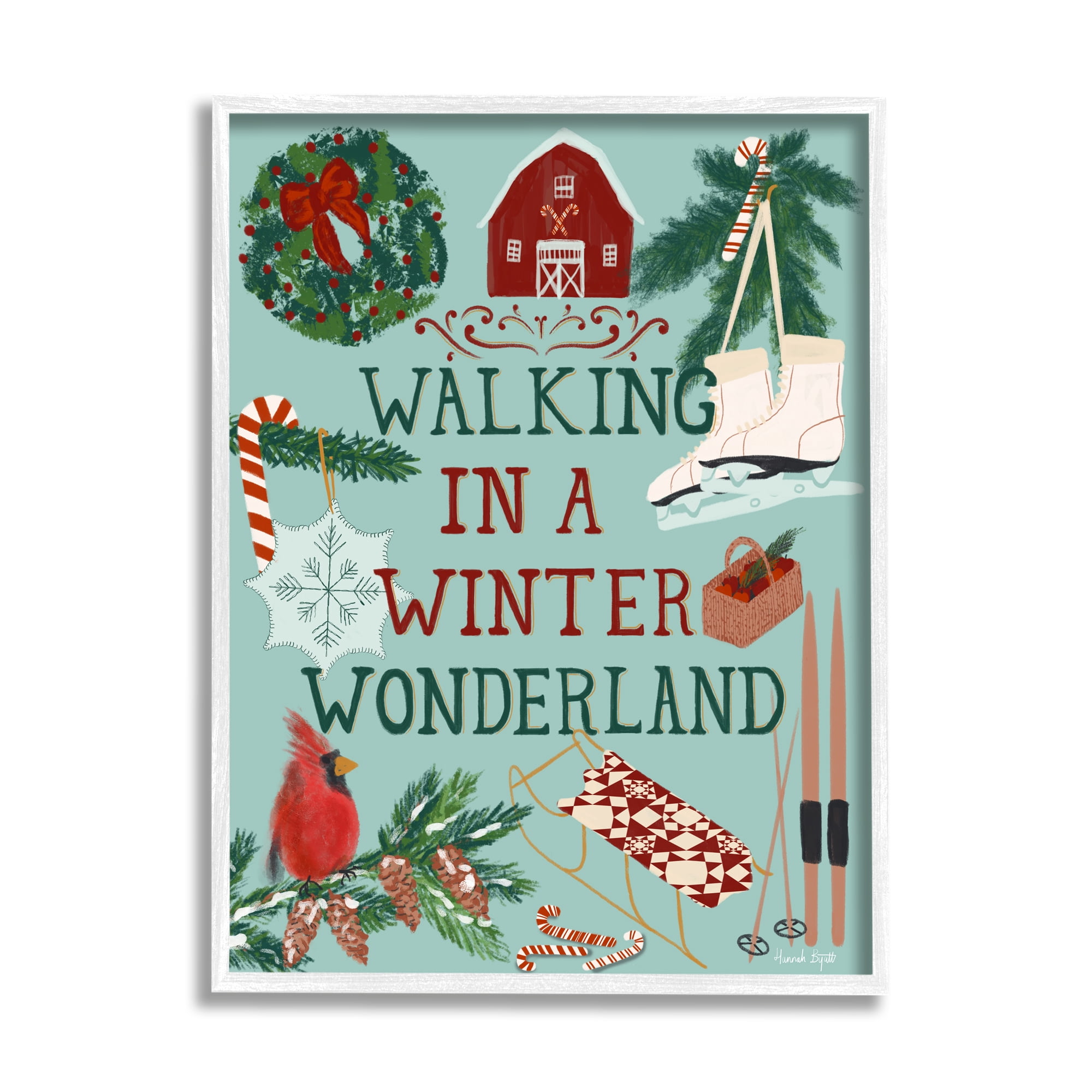 Stupell Industries Winter Wonderland Phrase Holiday Painting White Framed Art Print Wall Art, 16 x 20