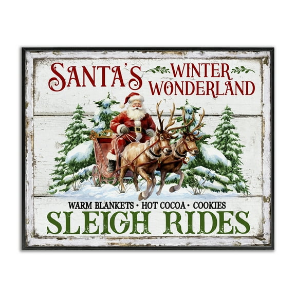 Stupell Industries Winter Wonderland Sleigh Rides Holiday Painting Black Framed Art Prints Wall Art, 14 x 11