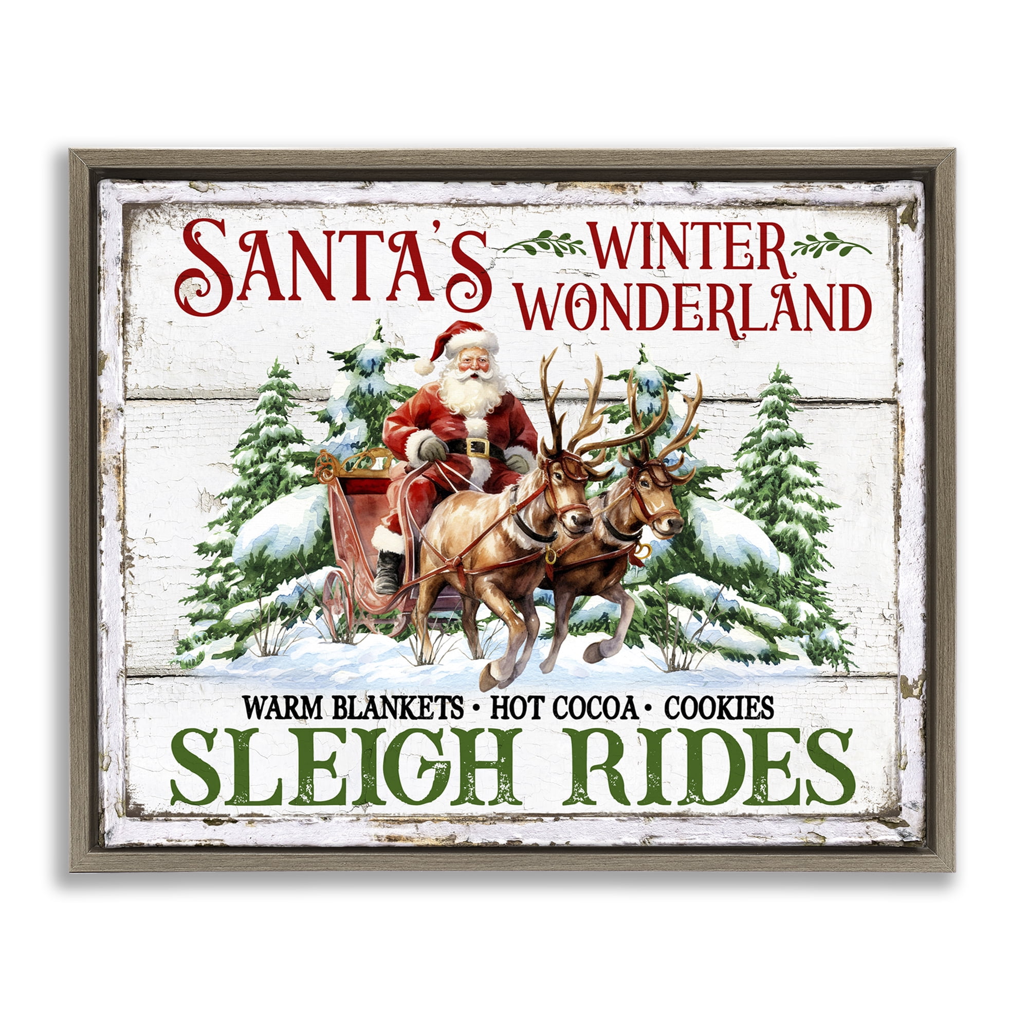 Stupell Industries Winter Wonderland Sleigh Rides Holiday Painting Brown Floater Framed Canvas Art Prints Wall Art, 31 x 25