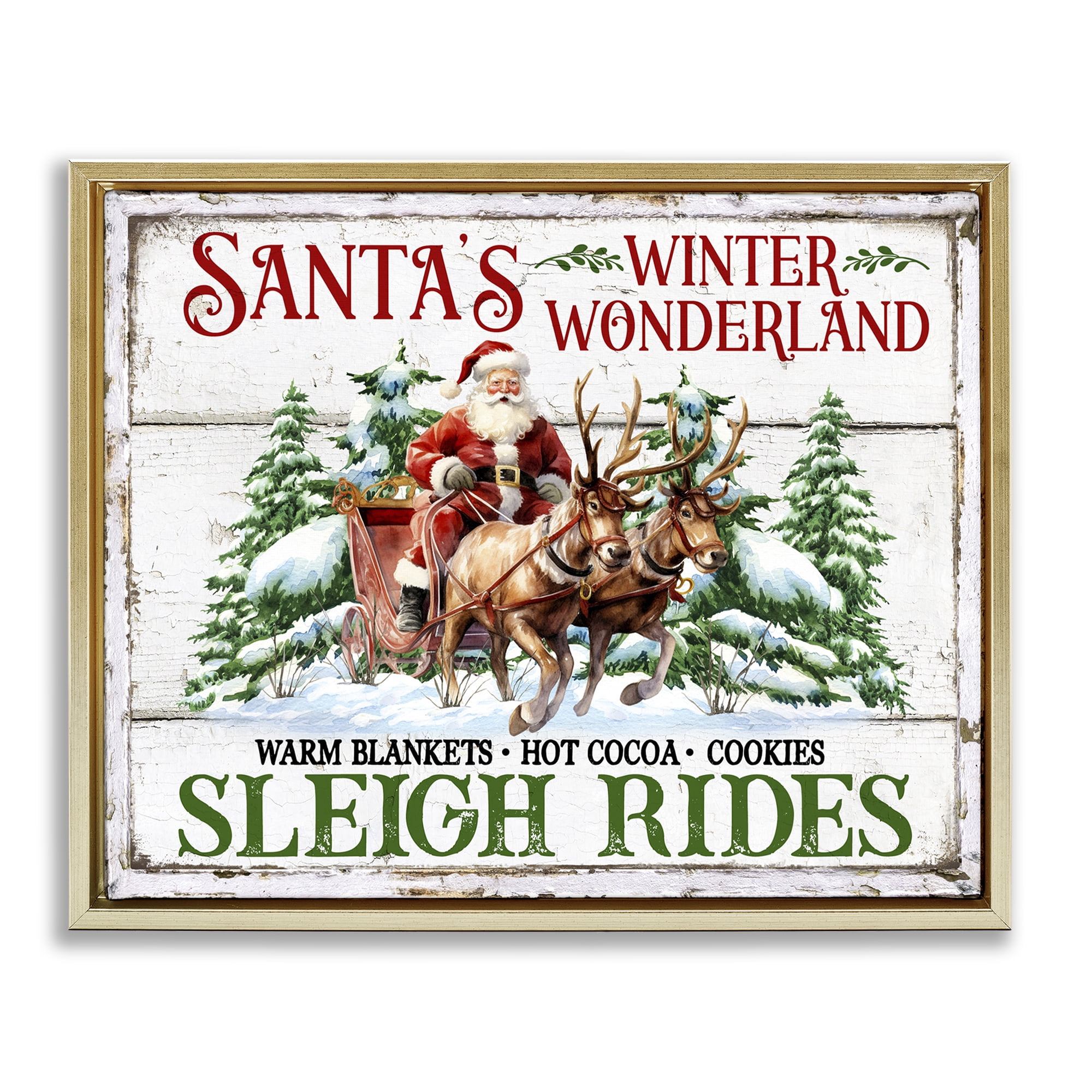 Stupell Industries Winter Wonderland Sleigh Rides Holiday Painting Gold Floater Framed Canvas Art Prints Wall Art, 31 x 25