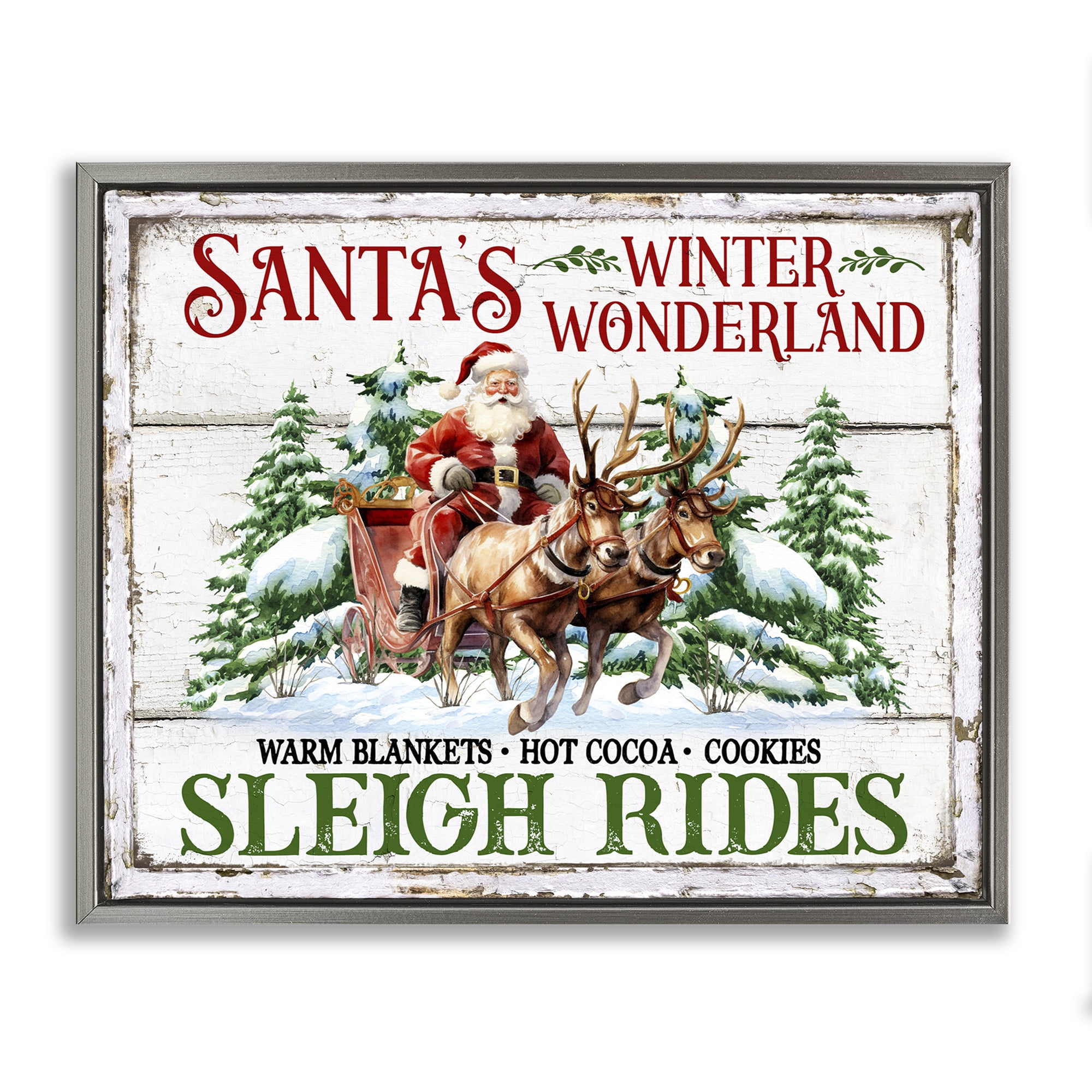 Stupell Industries Winter Wonderland Sleigh Rides Holiday Painting Gray Floater Framed Canvas Art Prints Wall Art, 21 x 17