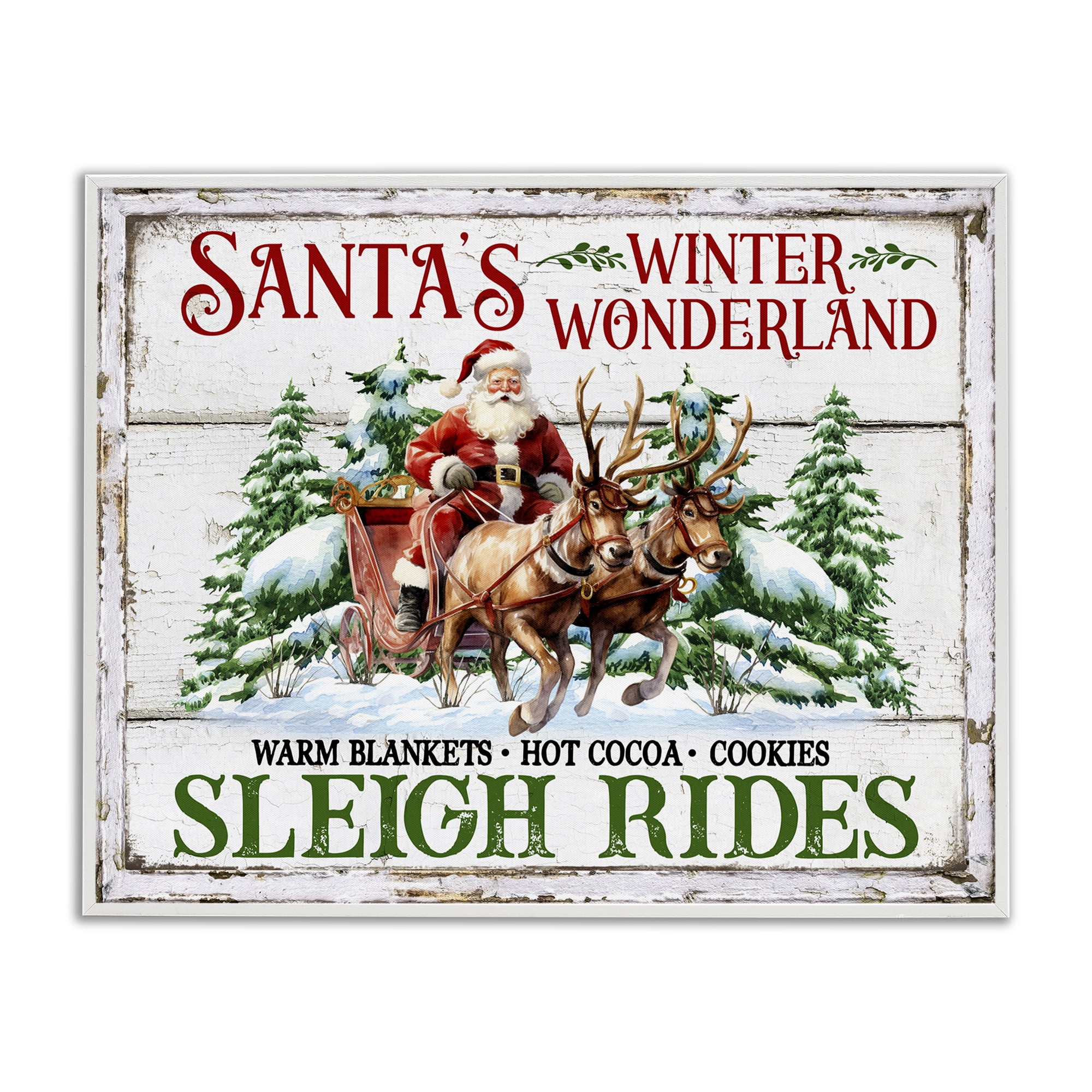 Stupell Industries Winter Wonderland Sleigh Rides Holiday Painting White Framed Art Prints Wall Art, 30 x 24