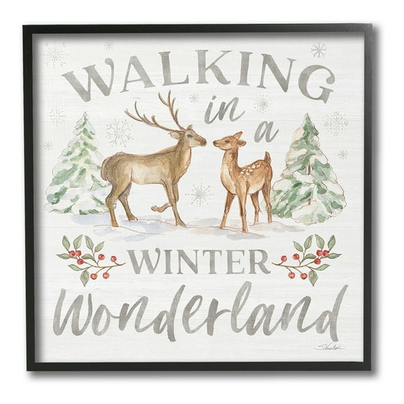 Stupell Industries Winter Wonderland Snow Scene Holiday Painting Black Framed Art Print Wall Art, 17 x 17