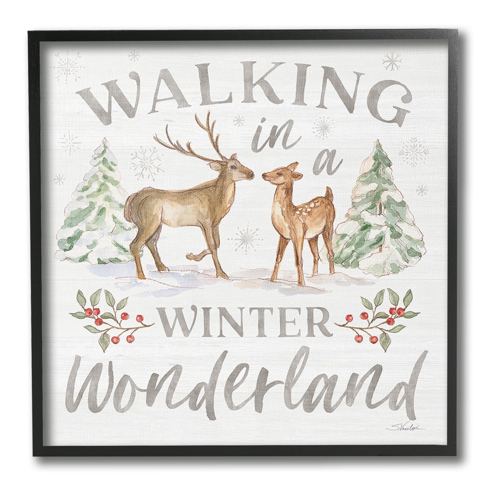 Stupell Industries Winter Wonderland Snow Scene Holiday Painting Black Framed Art Print Wall Art, 24 x 24
