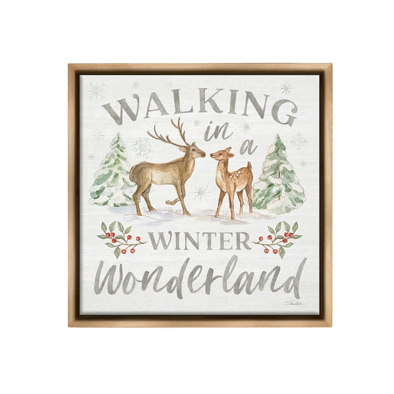Stupell Industries Winter Wonderland Snow Scene Holiday Painting Brown Floater Framed Canvas Art Print Wall Art, 18 x 18