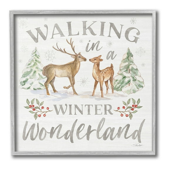 Stupell Industries Winter Wonderland Snow Scene Holiday Painting Gray Framed Art Print Wall Art, 12 x 12