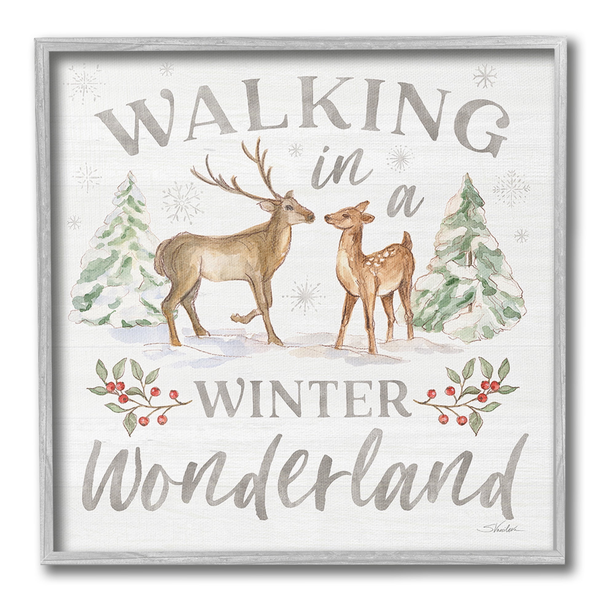 Stupell Industries Winter Wonderland Snow Scene Holiday Painting Gray Framed Art Print Wall Art, 24 x 24