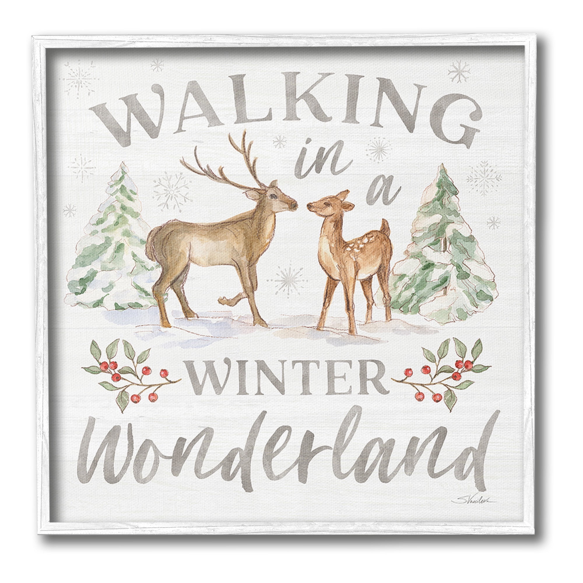 Stupell Industries Winter Wonderland Snow Scene Holiday Painting White Framed Art Print Wall Art, 12 x 12