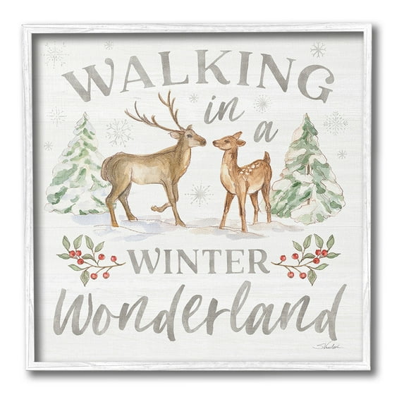 Stupell Industries Winter Wonderland Snow Scene Holiday Painting White Framed Art Print Wall Art, 17 x 17