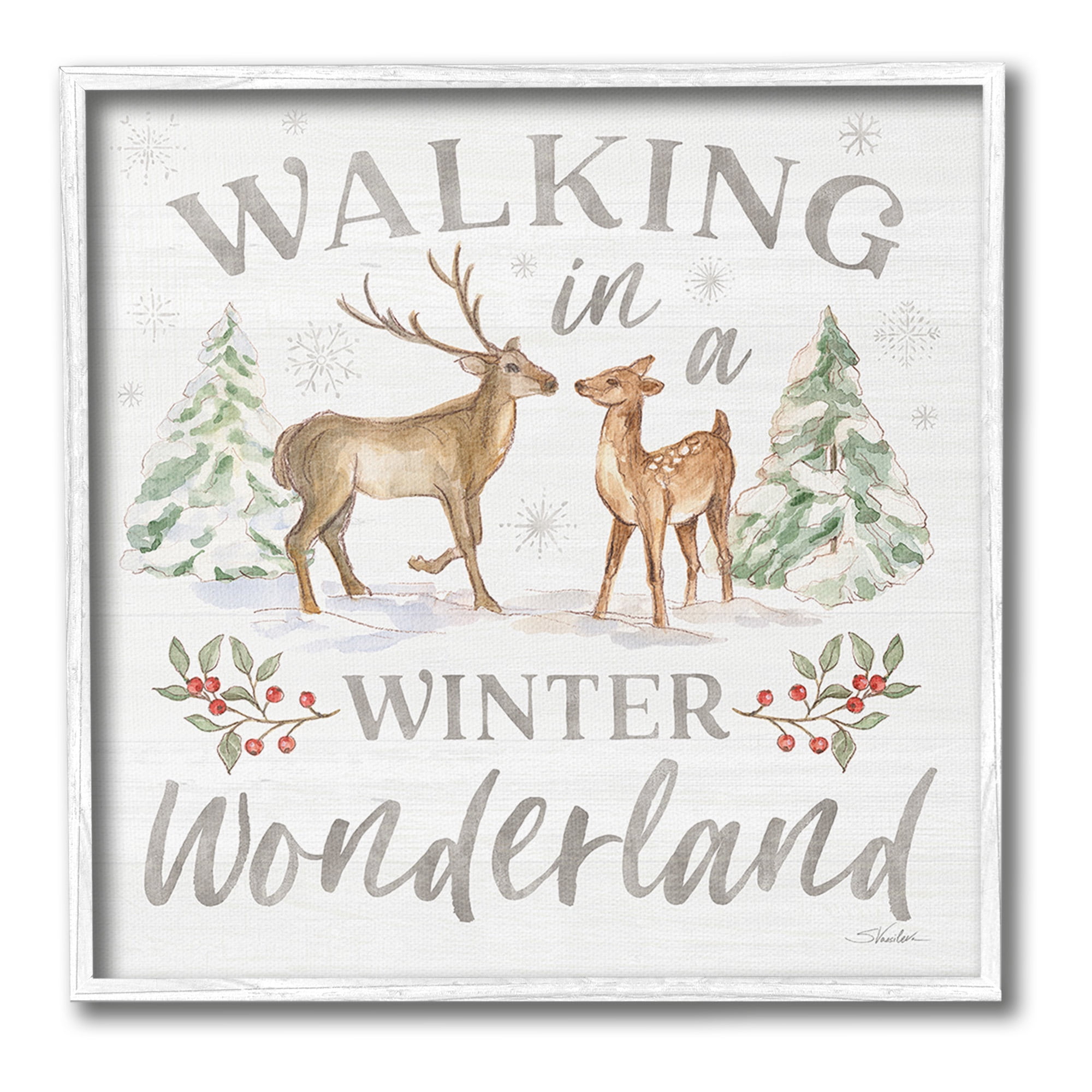 Stupell Industries Winter Wonderland Snow Scene Holiday Painting White Framed Art Print Wall Art, 24 x 24