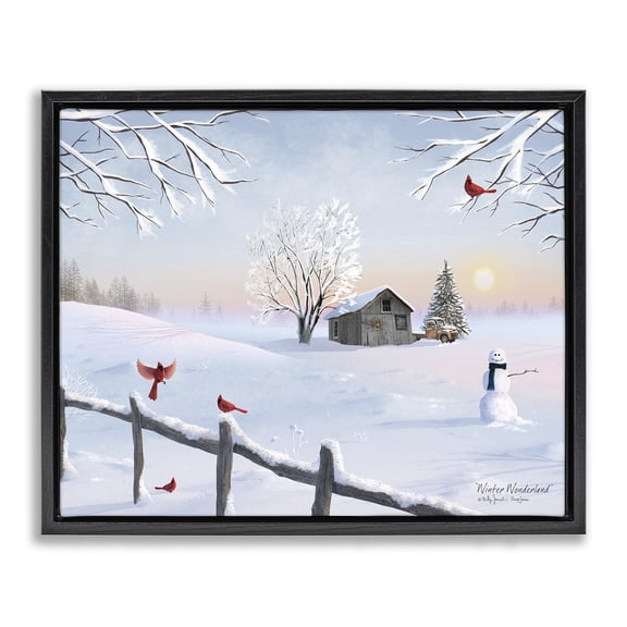Stupell Industries Winter Wonderland Sunrise Landscape & Nature Painting Black Floater Framed Canvas Art Print Wall Art, 21 x 17
