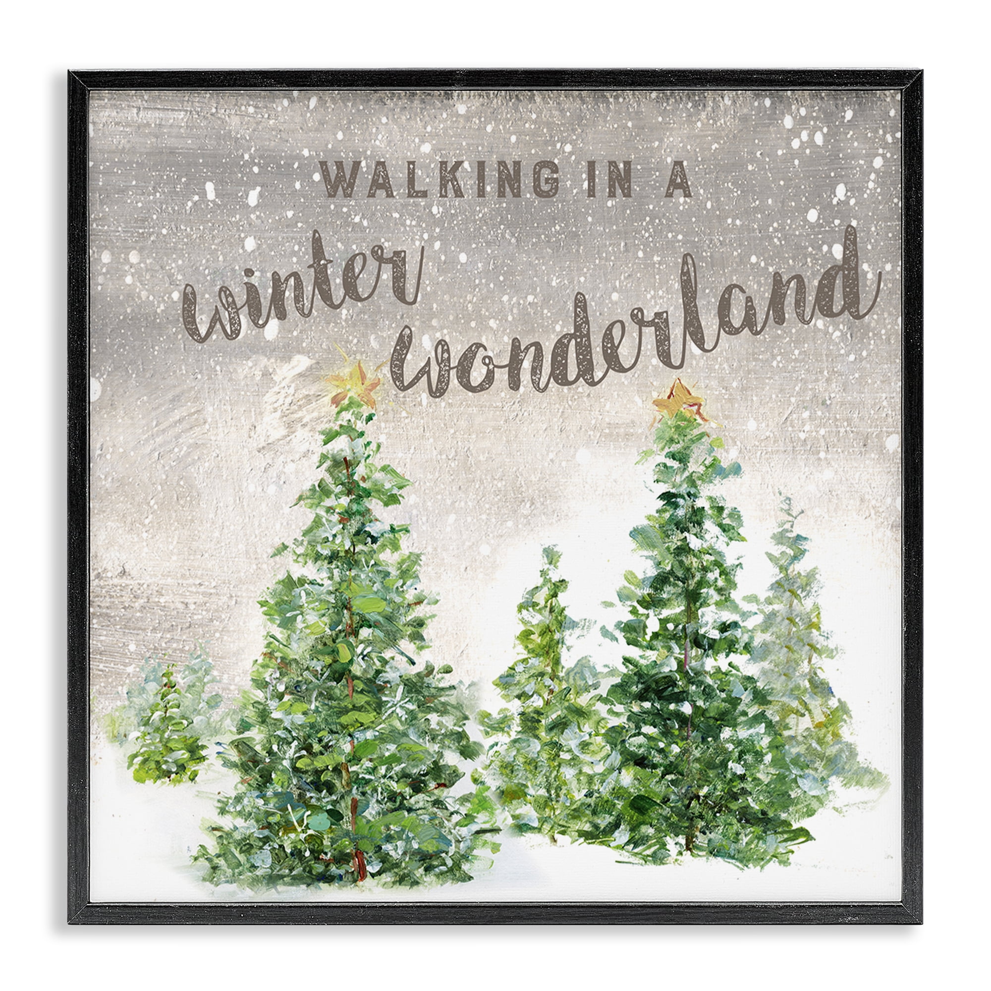 Stupell Industries Winter Wonderland Trees Holiday Painting Black Framed Art Prints Wall Art, 24 x 24