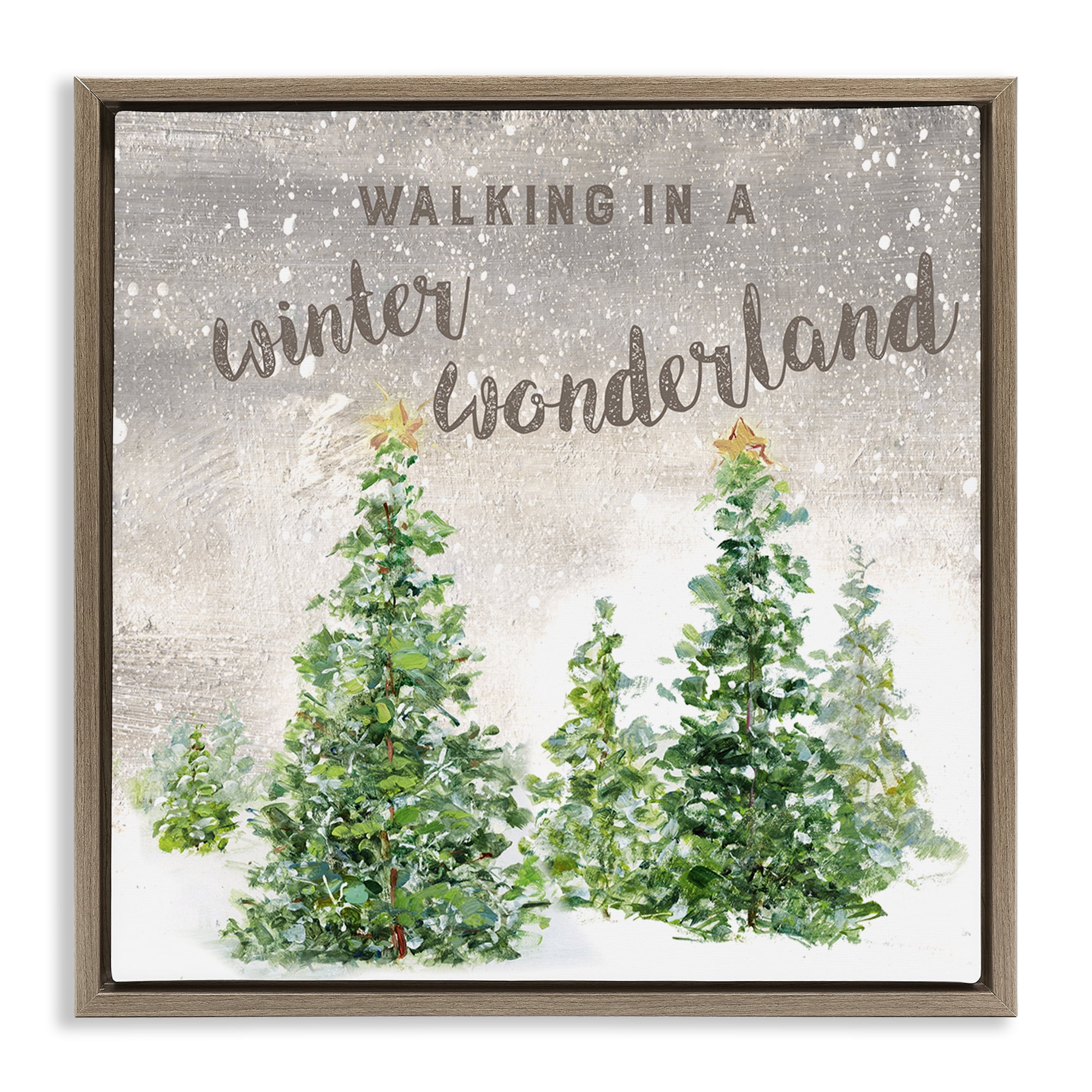 Stupell Industries Winter Wonderland Trees Holiday Painting Brown Floater Framed Canvas Art Prints Wall Art, 25 x 25