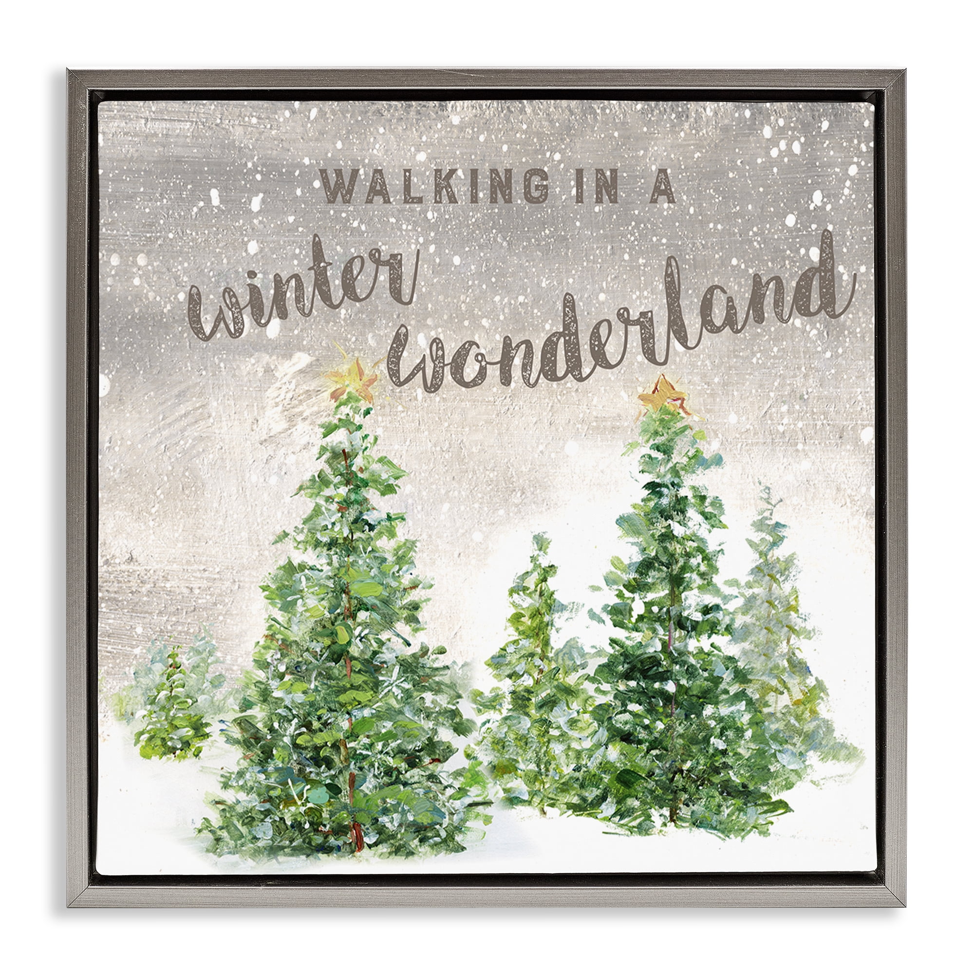Stupell Industries Winter Wonderland Trees Holiday Painting Gray Floater Framed Canvas Art Prints Wall Art, 18 x 18