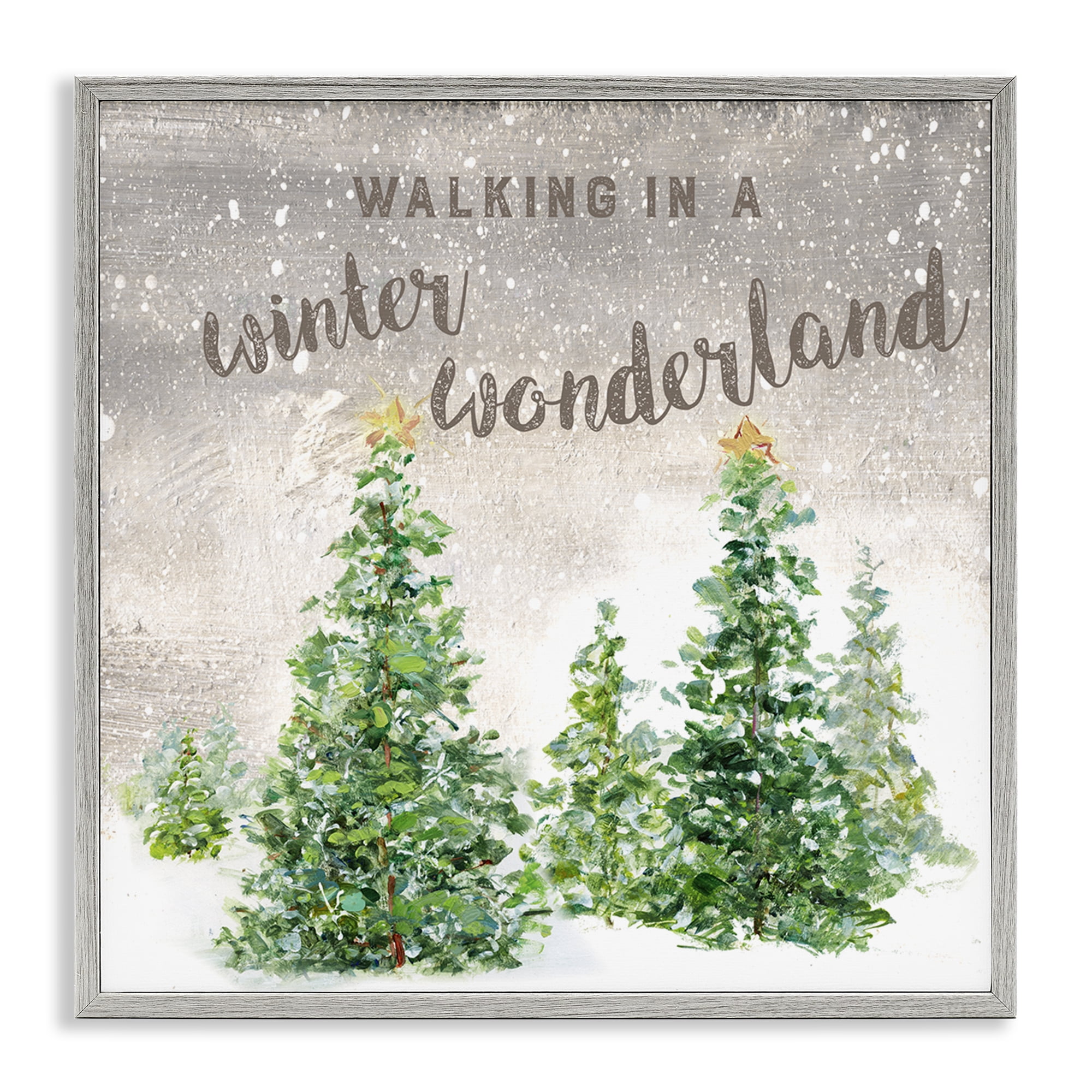 Stupell Industries Winter Wonderland Trees Holiday Painting Gray Framed Art Prints Wall Art, 24 x 24