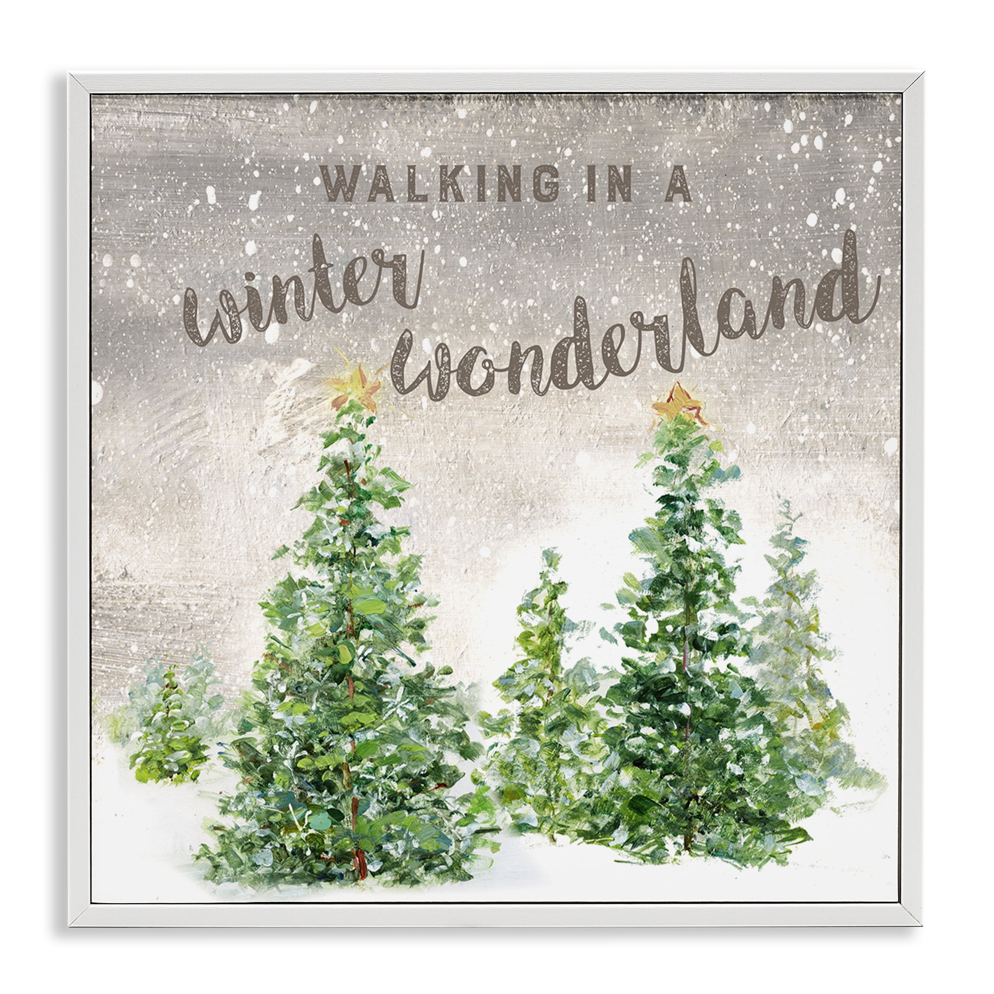 Stupell Industries Winter Wonderland Trees Holiday Painting White Framed Art Prints Wall Art, 12 x 12
