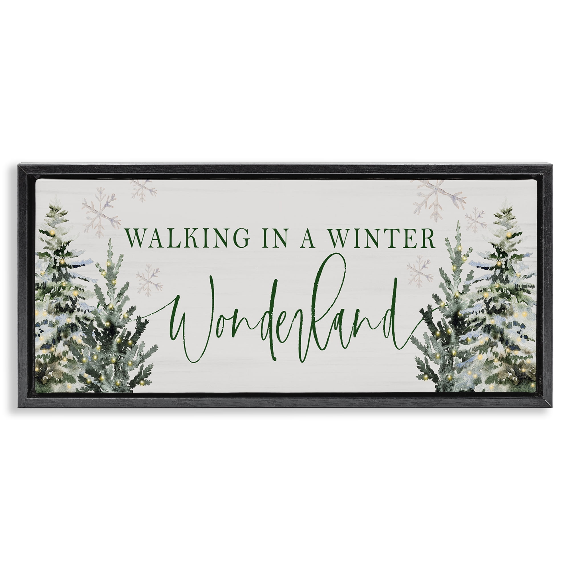 Stupell Industries Winter Wonderland Trees Typography Painting Black Floater Framed Canvas Art Print Wall Art, 25 x 11