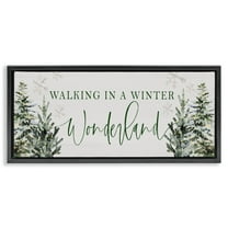 Stupell Industries Winter Wonderland Trees Typography Painting Black Floater Framed Canvas Art Print Wall Art, 25 x 11