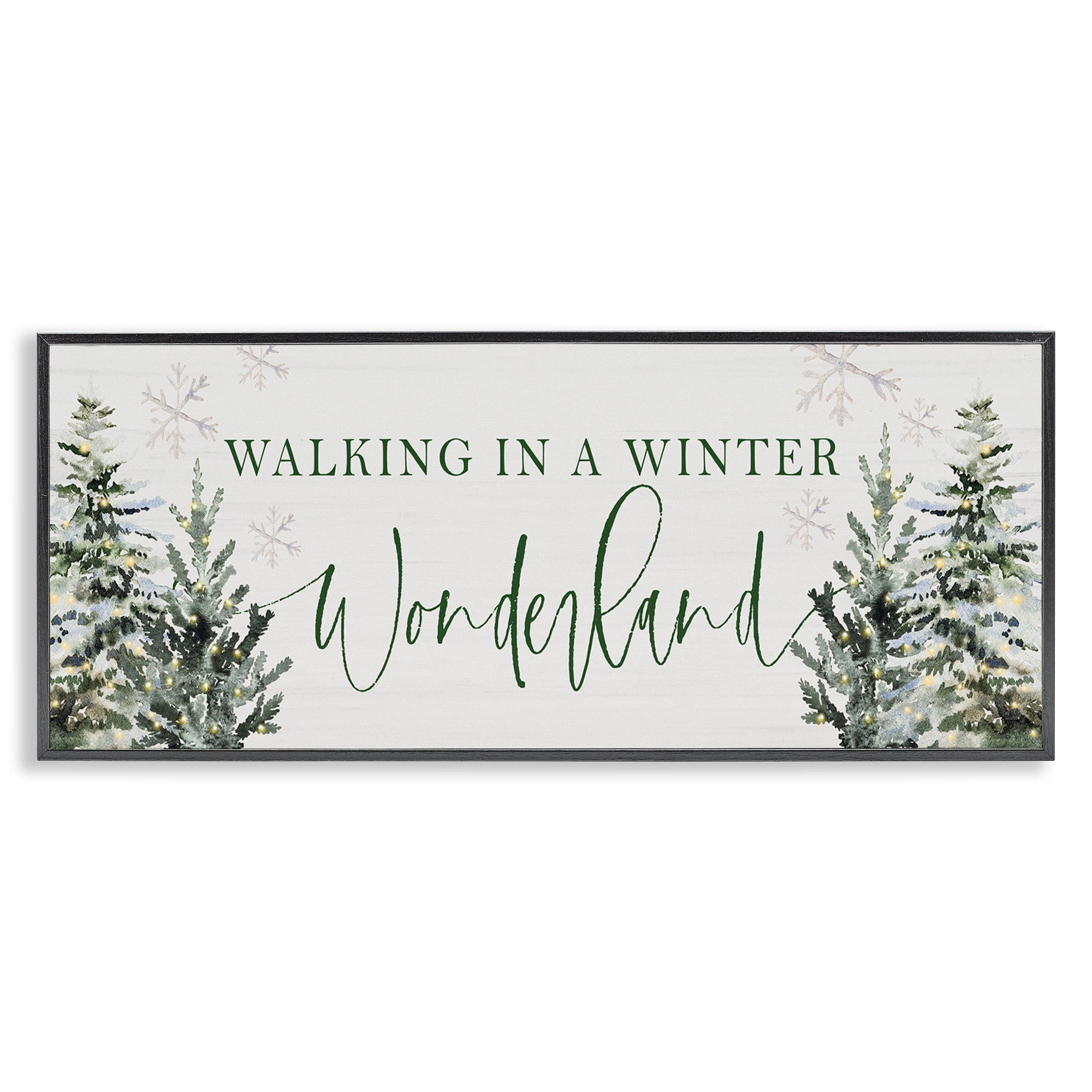 Stupell Industries Winter Wonderland Trees Typography Painting Black Framed Art Print Wall Art, 24 x 10