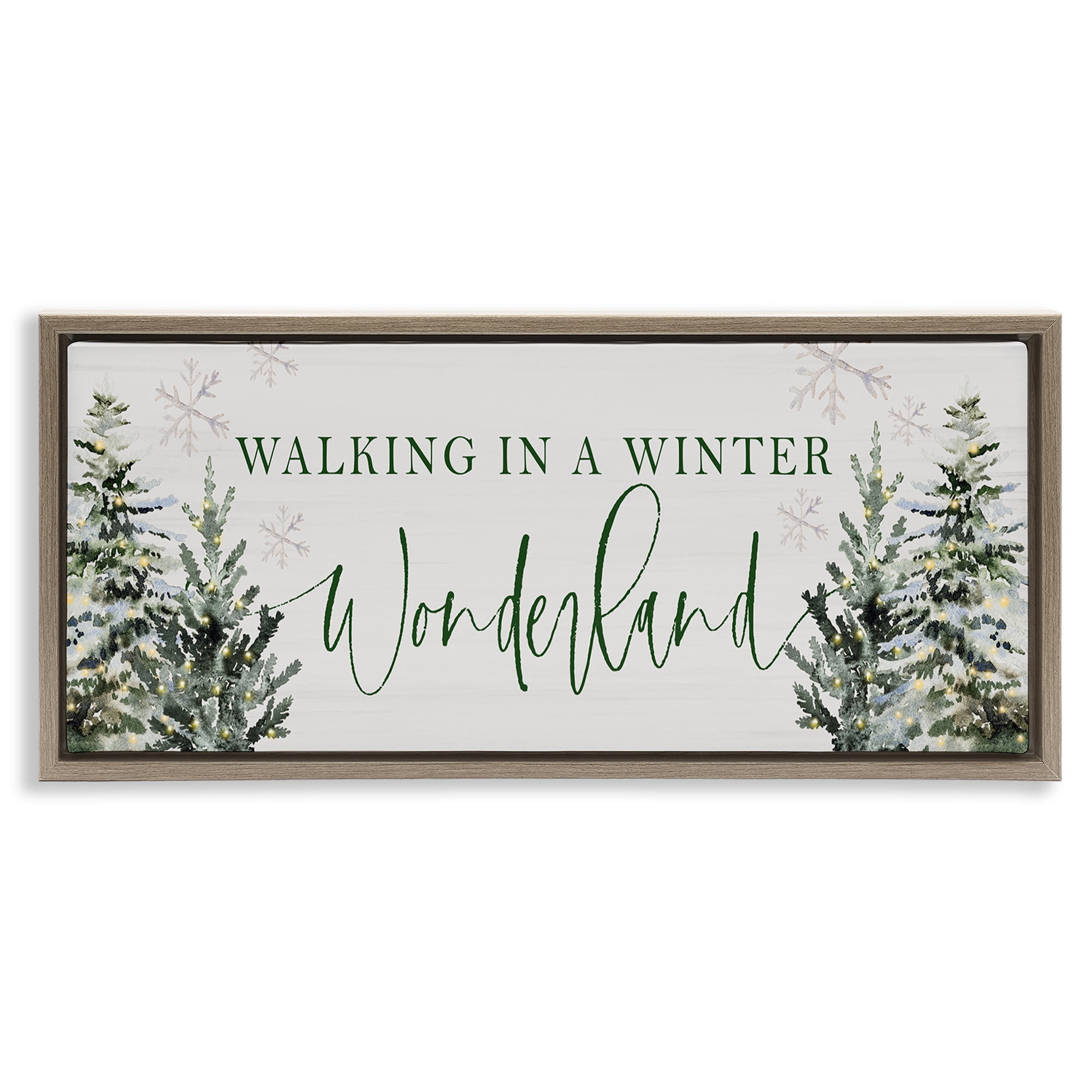 Stupell Industries Winter Wonderland Trees Typography Painting Brown Floater Framed Canvas Art Print Wall Art, 25 x 11