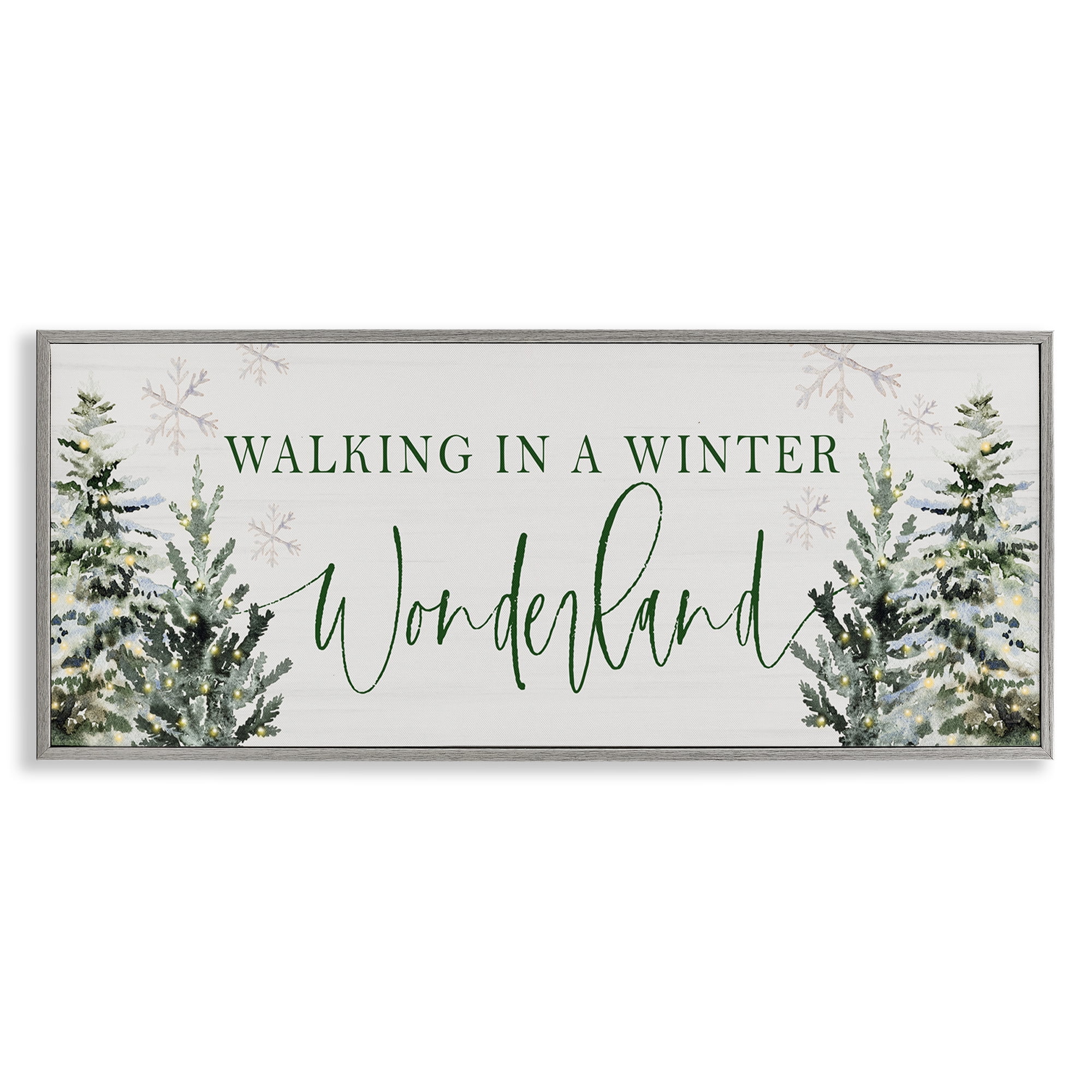 Stupell Industries Winter Wonderland Trees Typography Painting Gray Framed Art Print Wall Art, 24 x 10