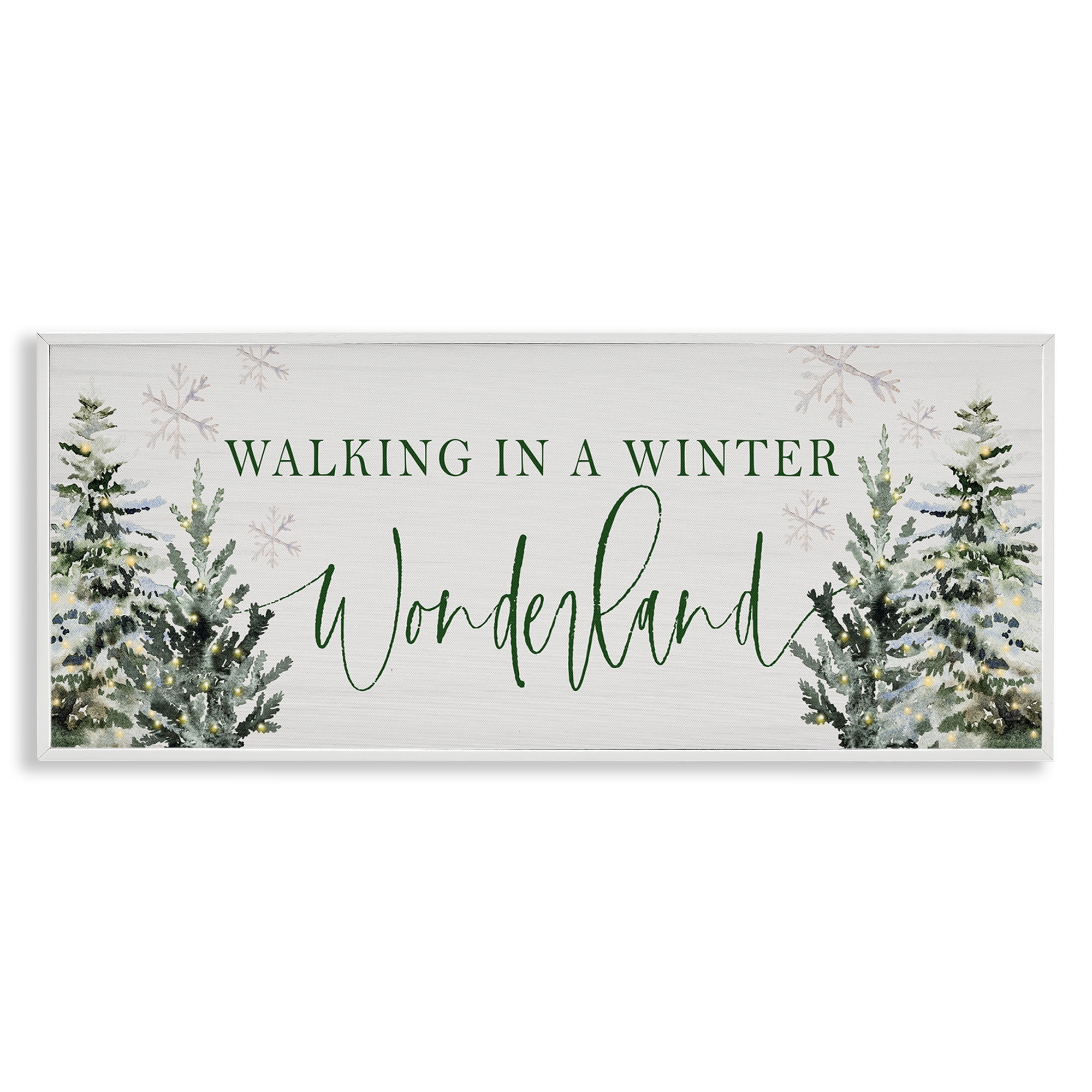 Stupell Industries Winter Wonderland Trees Typography Painting White Framed Art Print Wall Art, 30 x 13