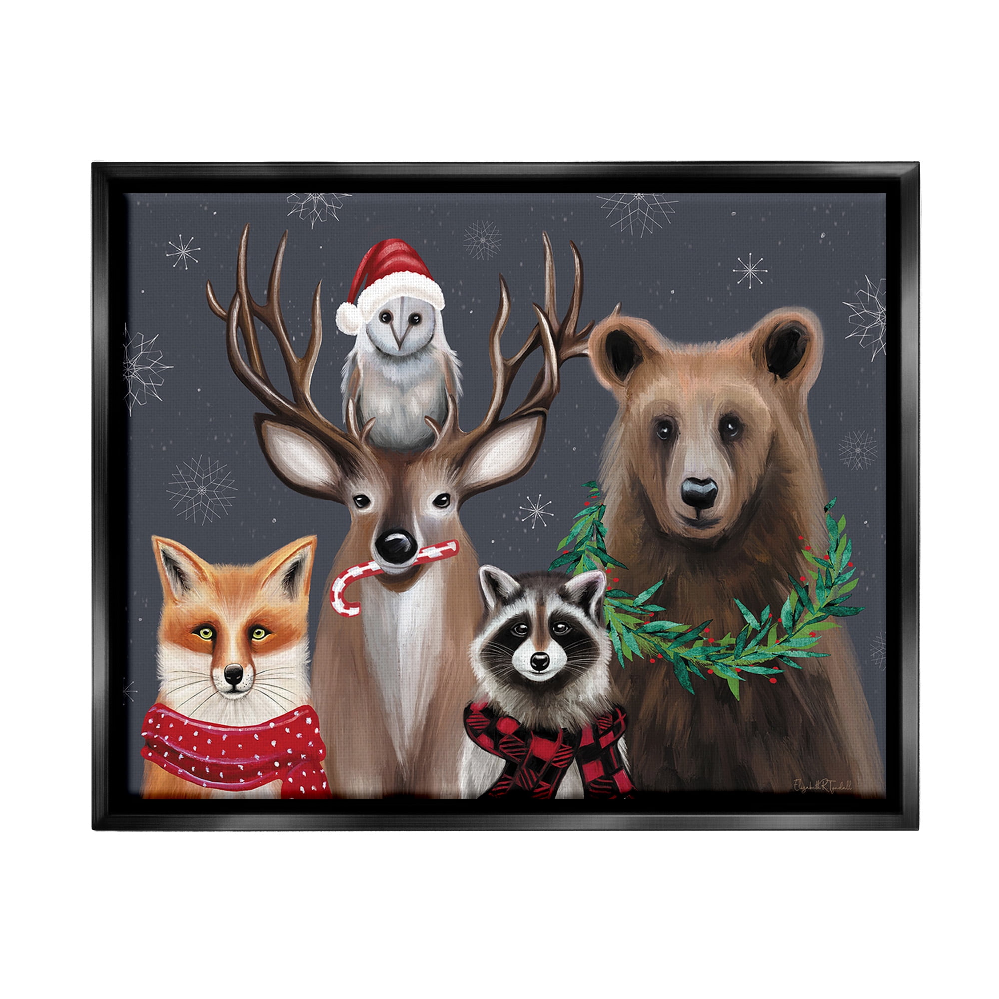 Stupell Industries Winter Woodland Animals Holiday Painting Black Floater Framed Canvas Art Print Wall Art, 21 x 17