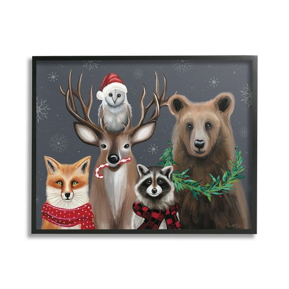 Stupell Industries Winter Woodland Animals Holiday Painting Black Framed Art Print Wall Art, 20 x 16