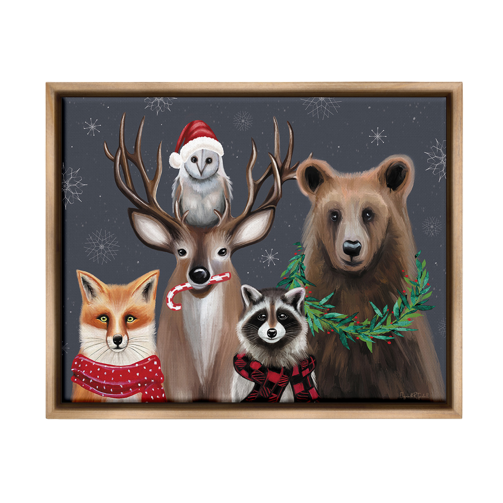 Stupell Industries Winter Woodland Animals Holiday Painting Brown Floater Framed Canvas Art Print Wall Art, 21 x 17
