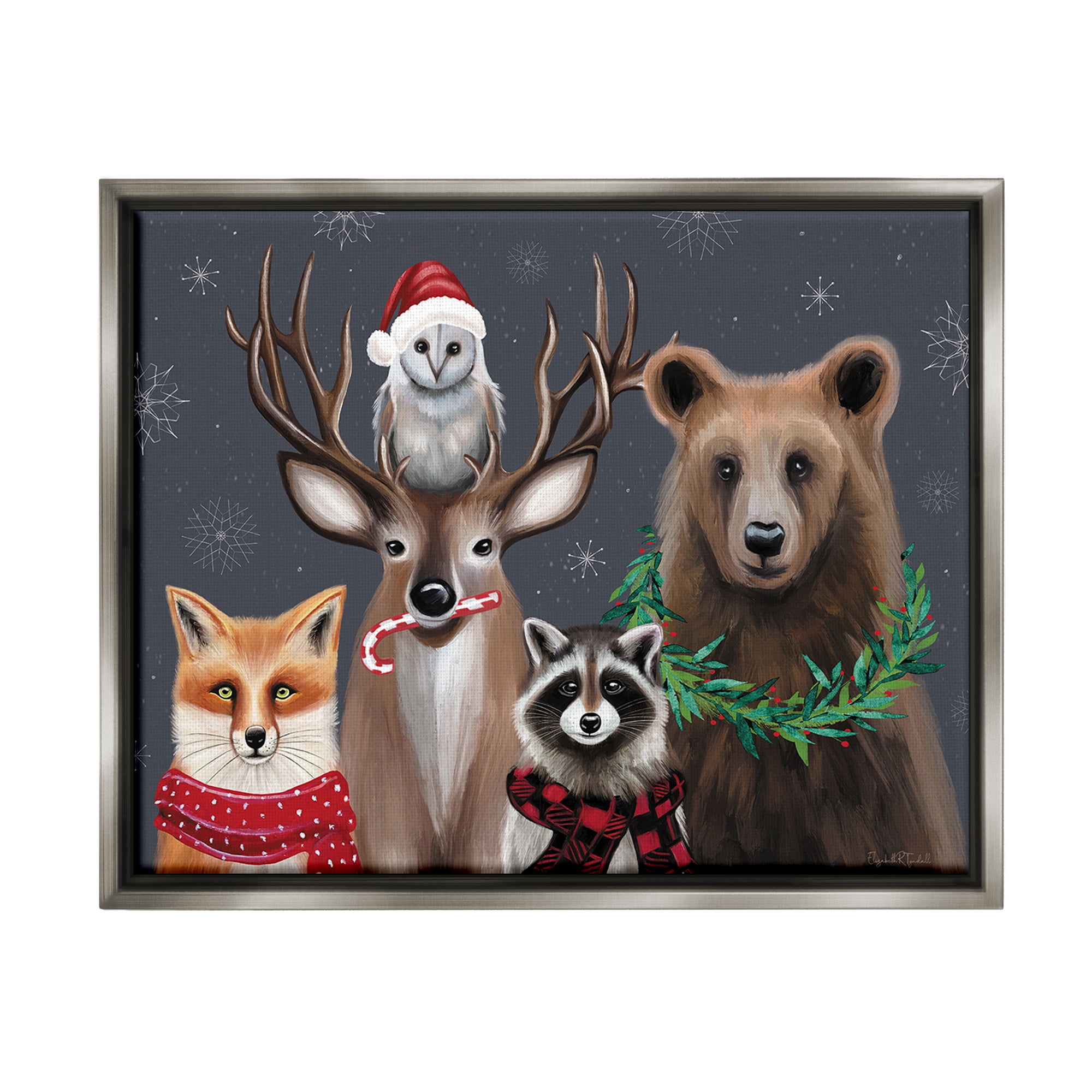 Stupell Industries Winter Woodland Animals Holiday Painting Gray Floater Framed Canvas Art Print Wall Art, 31 x 25