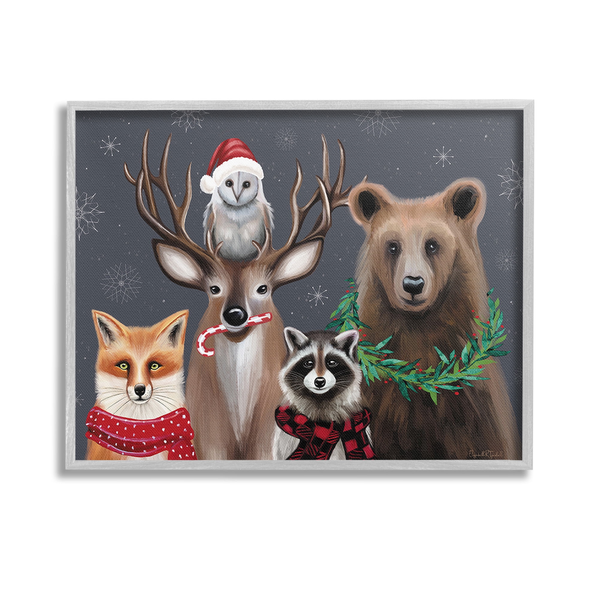 Stupell Industries Winter Woodland Animals Holiday Painting Gray Framed Art Print Wall Art, 14 x 11