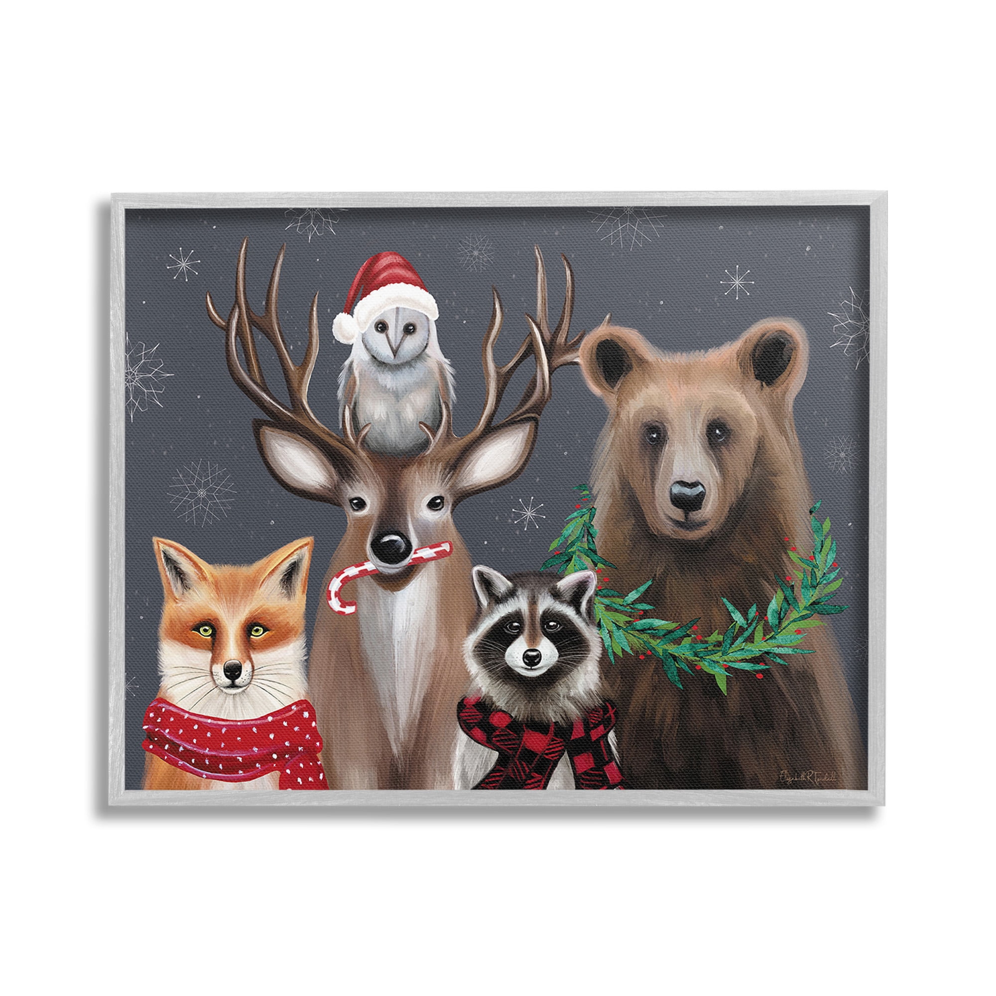 Stupell Industries Winter Woodland Animals Holiday Painting Gray Framed Art Print Wall Art, 20 x 16