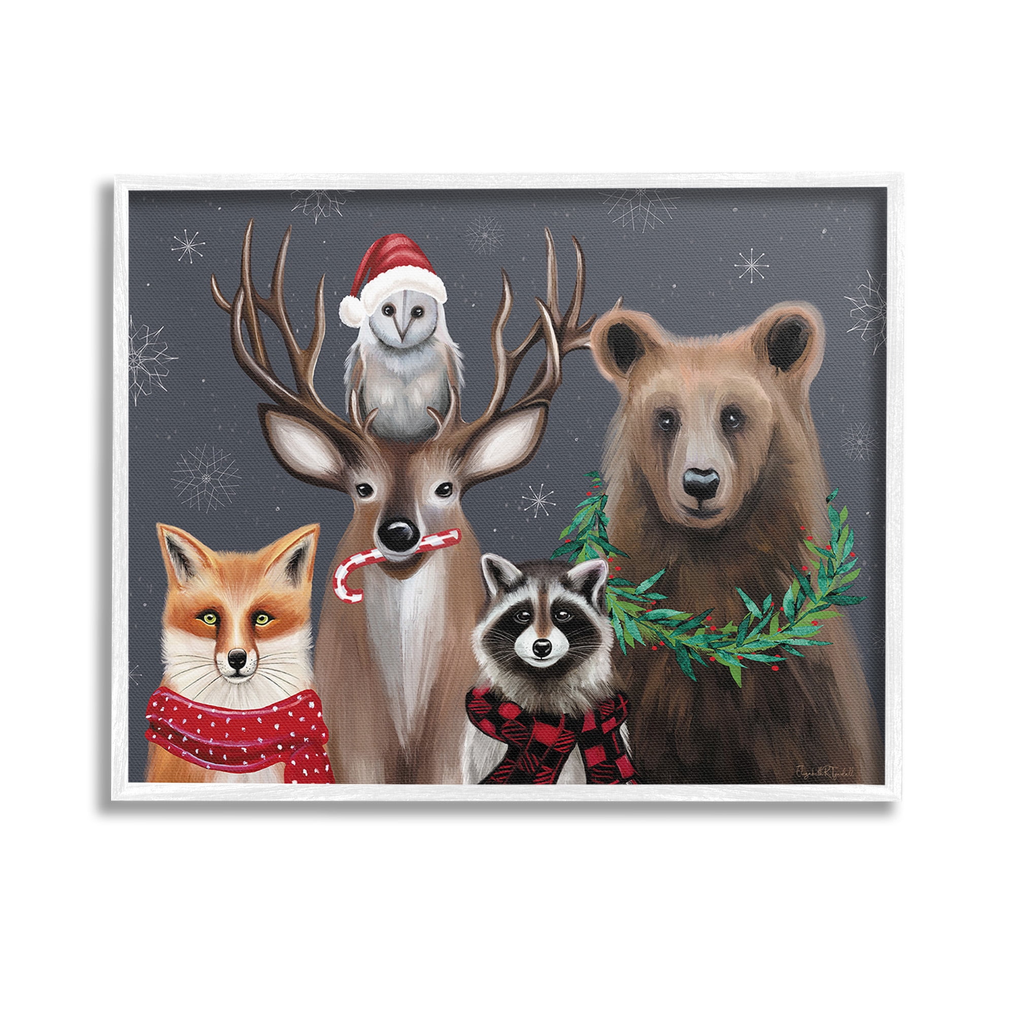Stupell Industries Winter Woodland Animals Holiday Painting White Framed Art Print Wall Art, 14 x 11