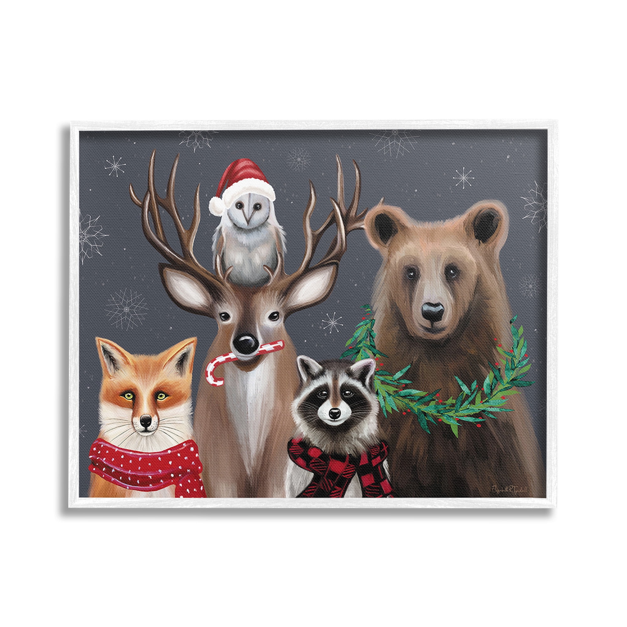 Stupell Industries Winter Woodland Animals Holiday Painting White Framed Art Print Wall Art, 20 x 16