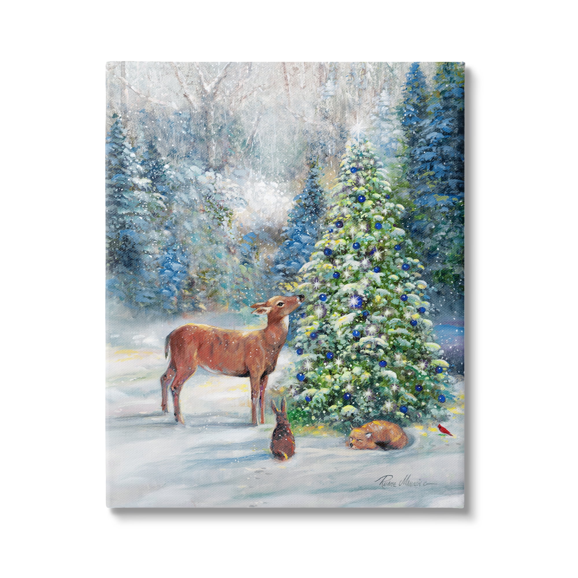 Winter Woodland Animals Tree Canvas Wall Art, 16 x 20