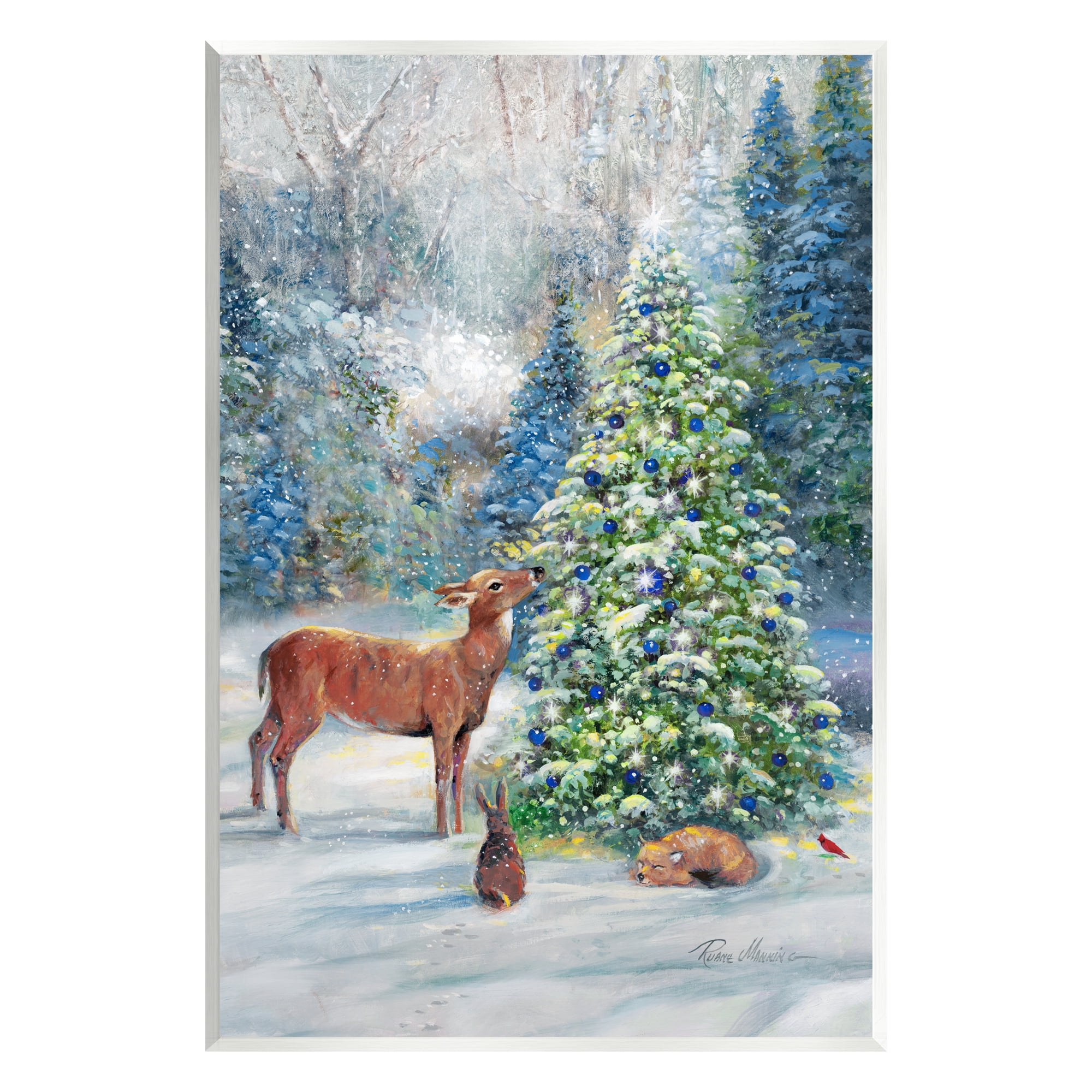 Stupell Industries Winter Woodland Animals Tree Holiday Painting Unframed Art Print Wall Art